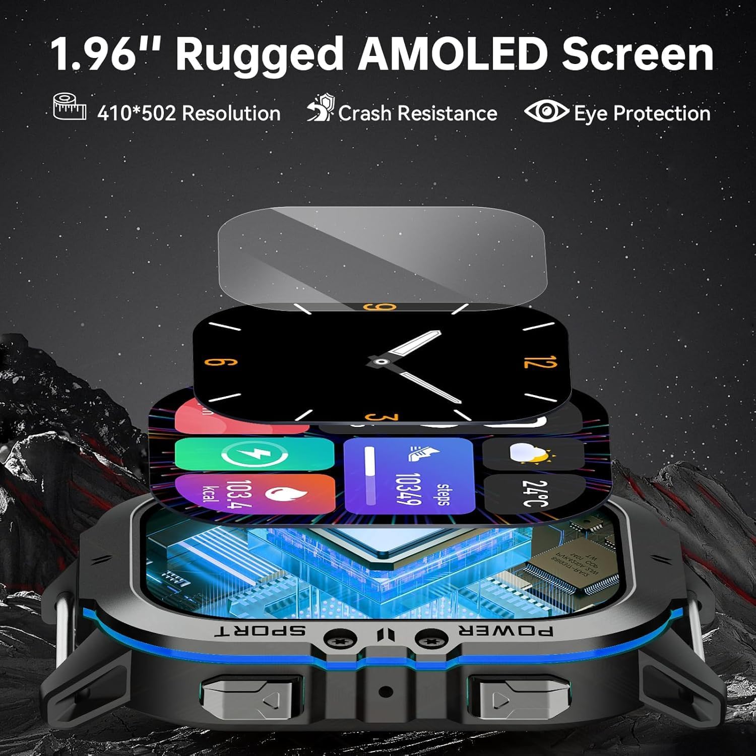 OUKITEL BT20 Military Smart Watch for Men,Fitness Tracker Smart Watches for Android/Phones,Bluetooth Call/Voice Assistant, Waterproof Rugged 1.96 Inch Touchscreen,100+ Sports Modes,24H Health Monitor - Image 5