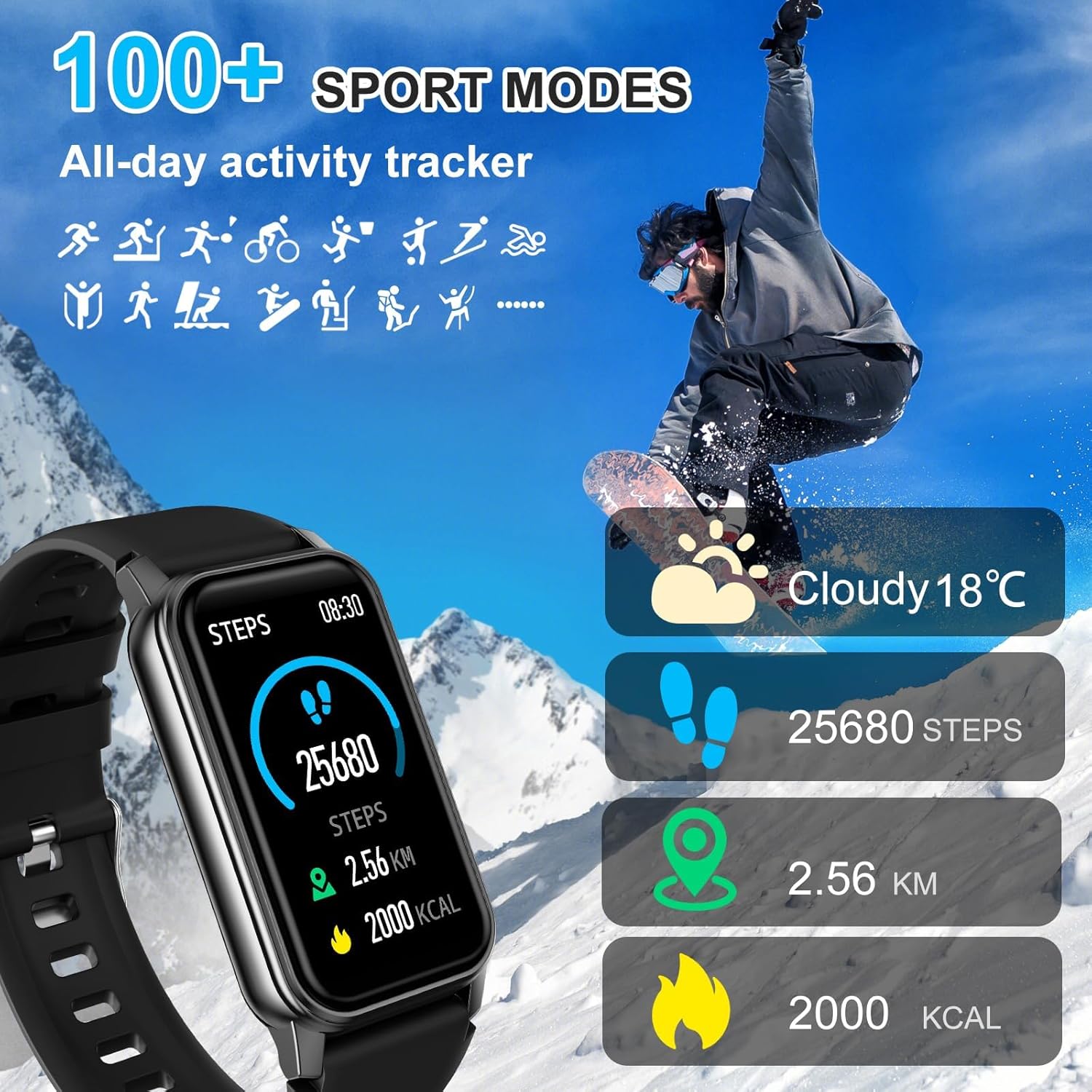 Fitness Tracker with 24/7 Heart Rate, Sleep Blood Oxygen Blood Pressure, 120+ Sports Modes Smart Watch, Step Calorie Counter Pedometer Health Activity Trackers IP68 Waterproof for Women Men - Image 4