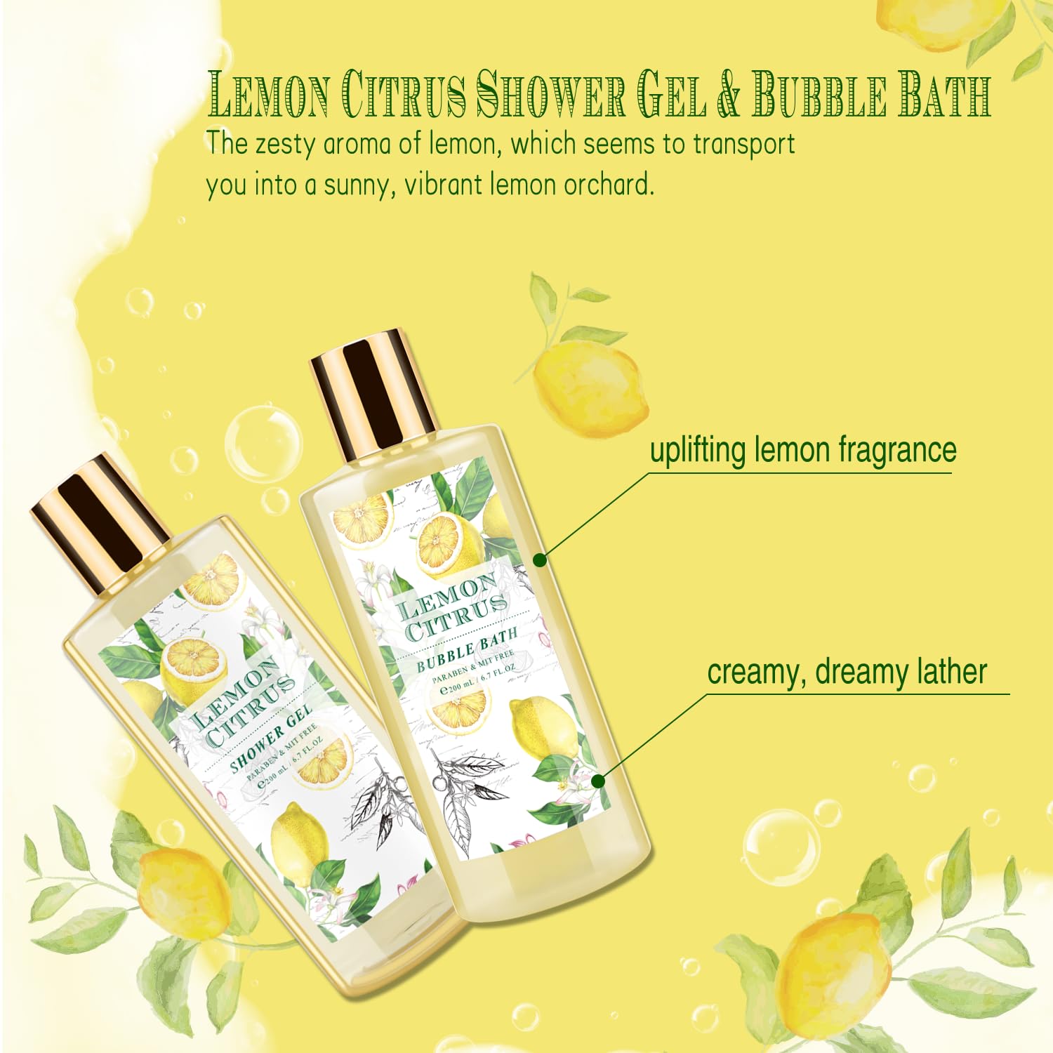 Bath Gift Set, Lemon Citrus Spa Gift Basket for Women, Includes Shower Gel, Bubble Bath, Body Lotion, Bath Frizzes 8 Pcs, Great Gift Idea for Her Birthday - Image 4