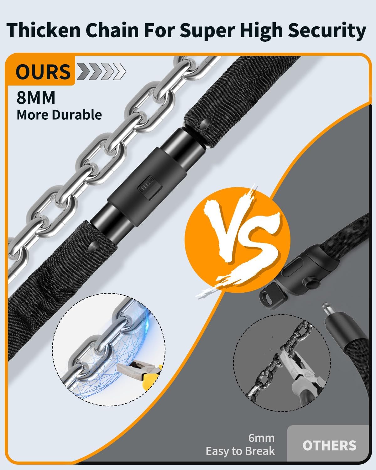Sportneer Bike Lock: 8mm Thick High Security Anti Theft Bike Chain Lock with 2 Keys- 3.2/4ft Long Heavy Duty Anti-Cut Bicycle Lock for Bike, Motorcycle, Bicycle, Door, Gate, Fence, Grill - Image 4