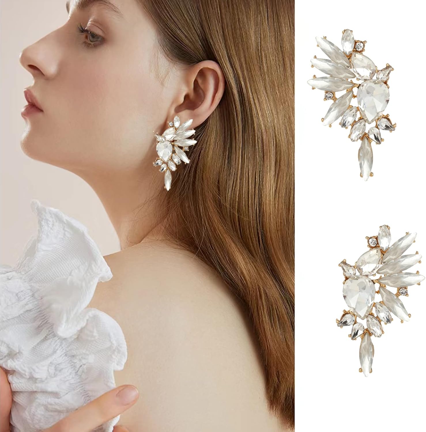 Vintage Rhinestone Statement Earrings for Women Fashion Bling Colorful Crystal Cluster Drop Dangle Earrings - Image 3