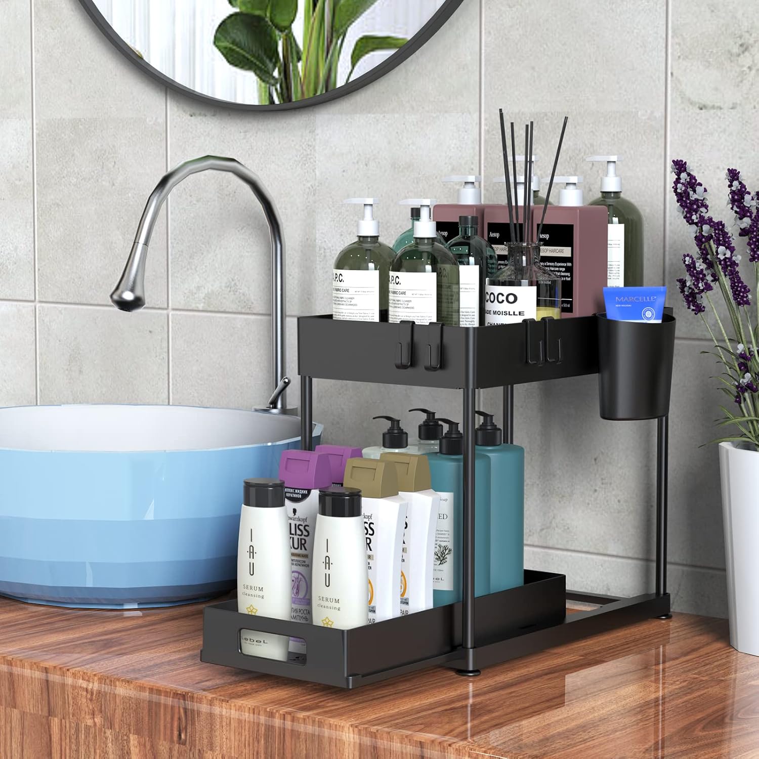 Under Sink Organizers and Storage, 2 Pack Large Capacity Heavy Load Pull-out Under Sink Shelves with Sliding Drawer for Kitchen and Bathroom, Black, 12 x 8.7 x 15.7 inch - Image 5