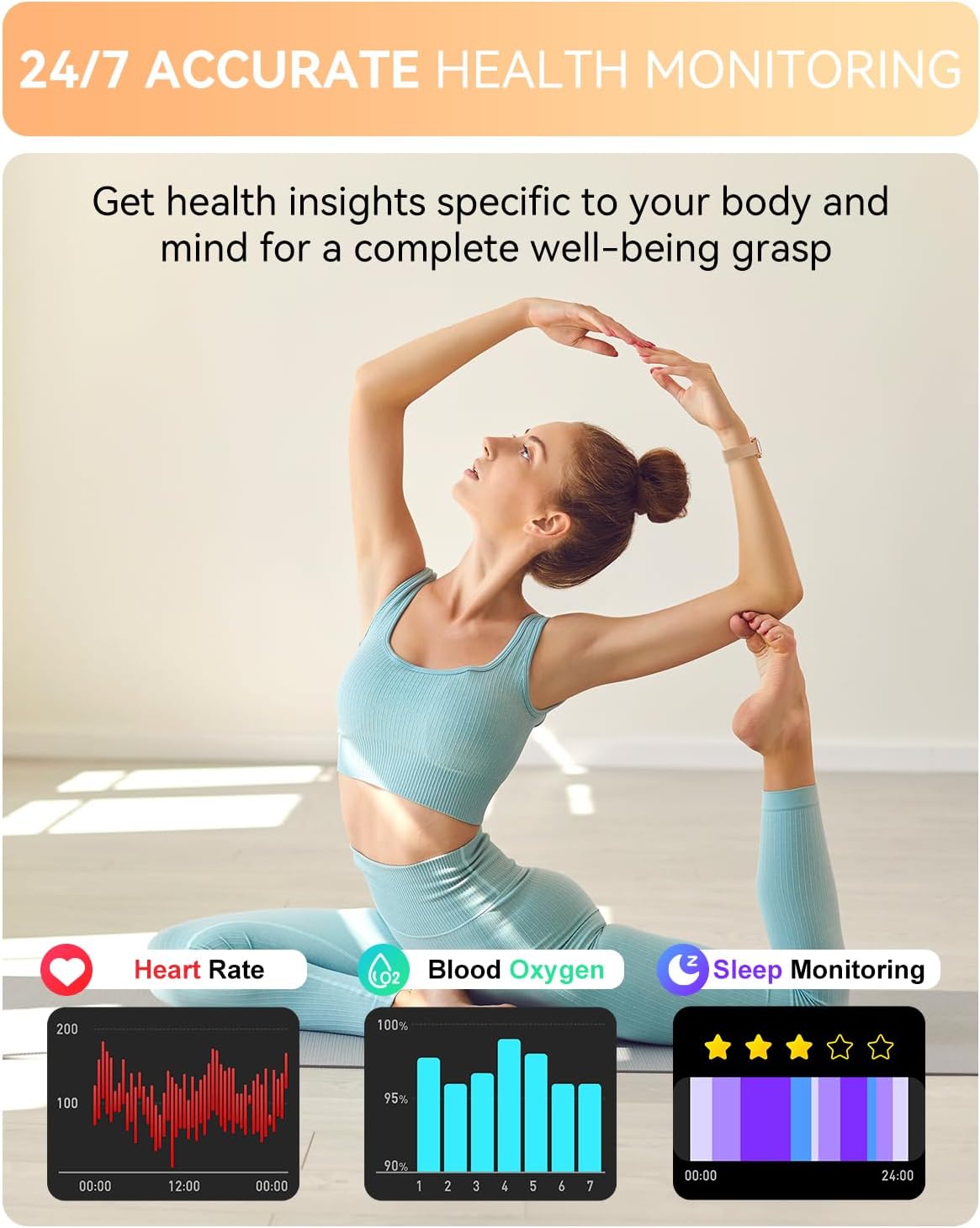 Smart Watch for Women Men, Fitness Tracker Watch for Android Phones iPhone Compatible, 1.85" Smart Watches for Women Men with Blood Oxygen, Heart Rate Monitor, 110+ Sport Modes Smartwatch (2 Strap) - Image 7