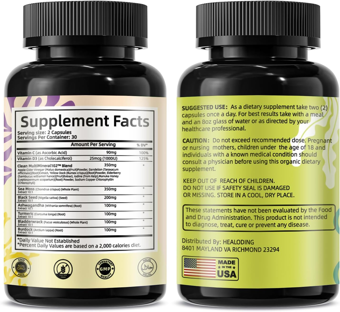 Sea Moss Capsules with Black Seed Oil, Ashwagandha, Turmeric, Bladderwrack, Burdock, Vitamin C&D3 for Immune System, Skin and Energy Support - Image 8