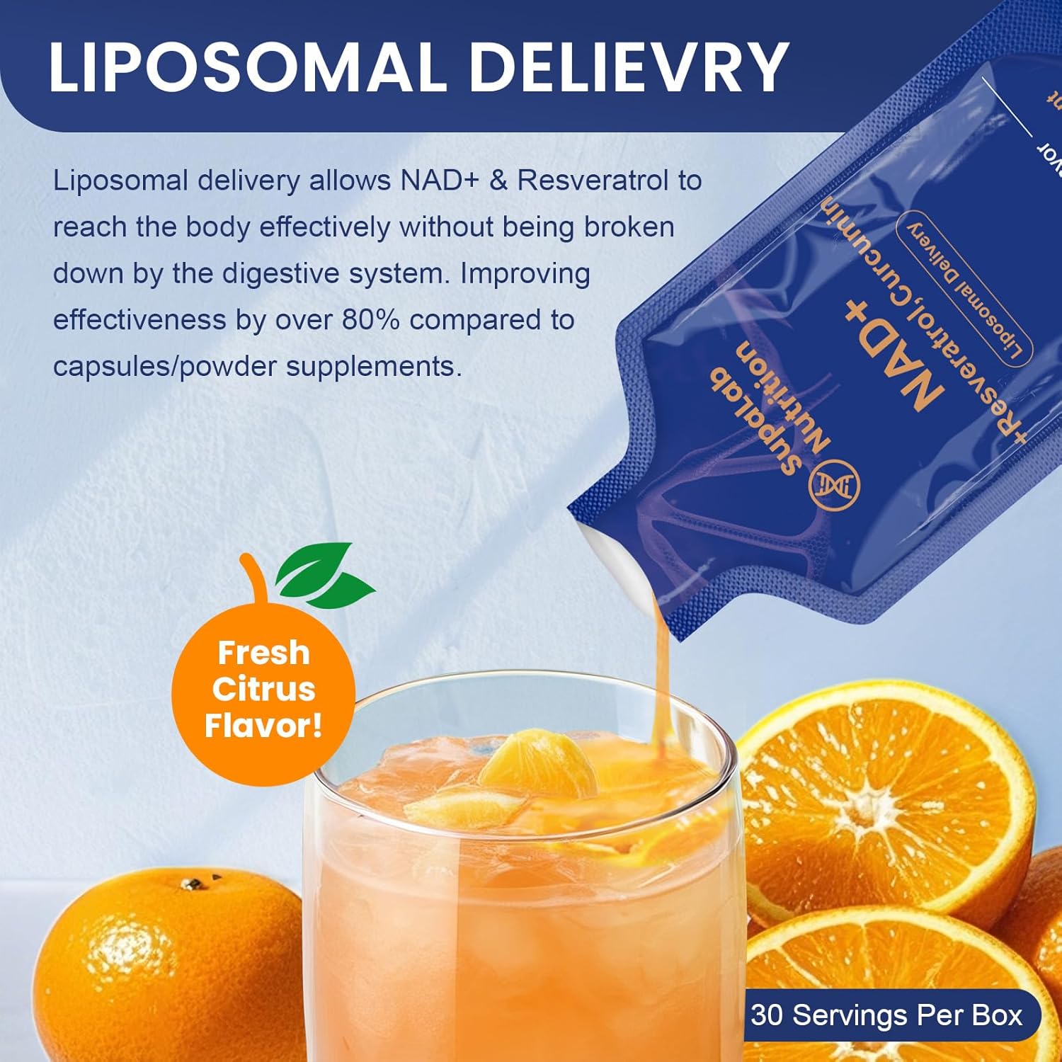 Liposomal NAD+ Supplement with Resveratrol, Anti-Aging, Energy Boost & Cellular Health Support, 15.2 fl. oz NAD Liquid for Men & Women (30 Pouch) - Image 5