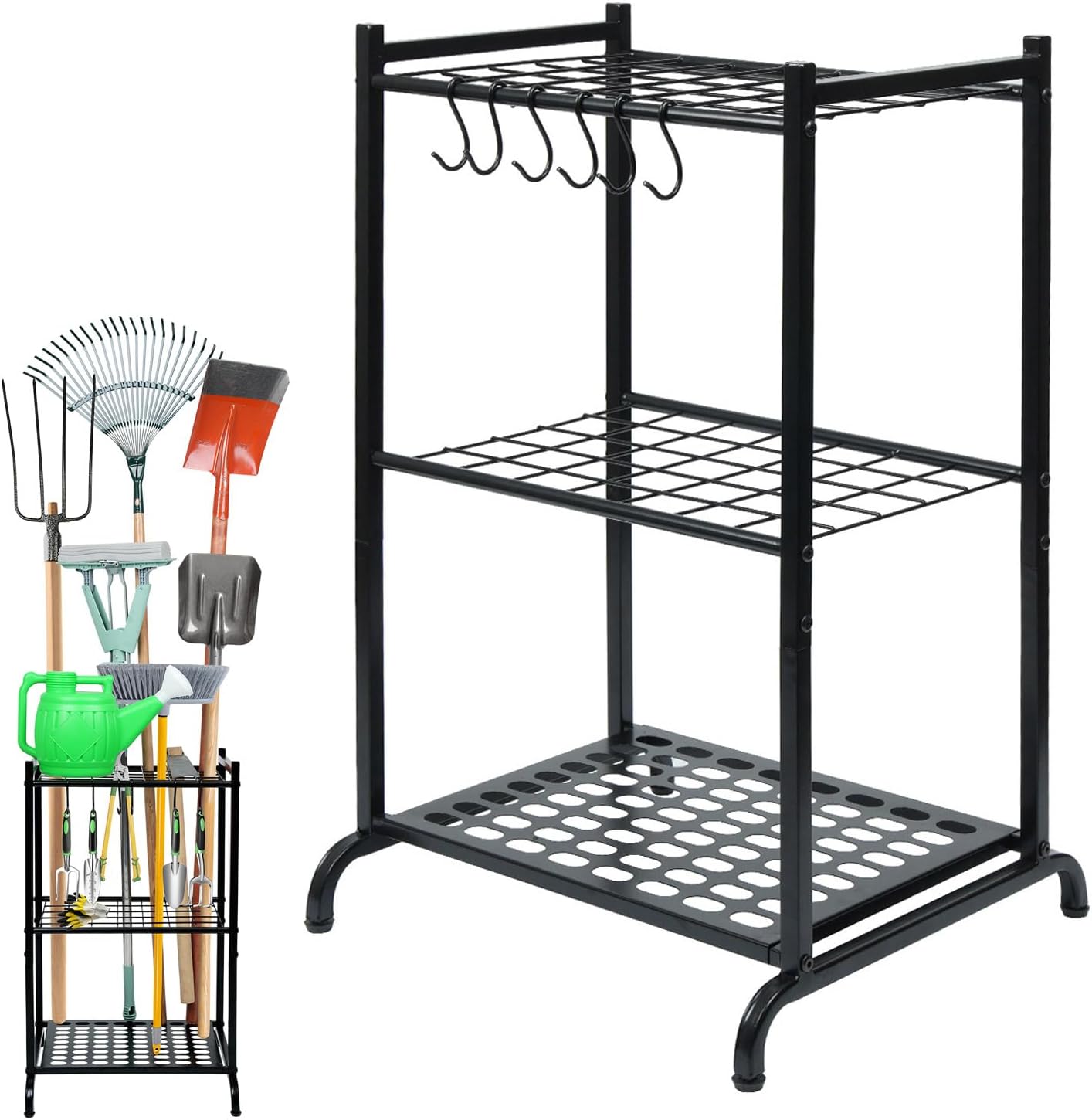 Garden Tool Organizer and Storage, Yard Tool Organizer for Garage Up to 41 Tools, 3-tire Yard Tool Holder Holding Long Handled Tools for Shed Garden Outdoor - Image 2