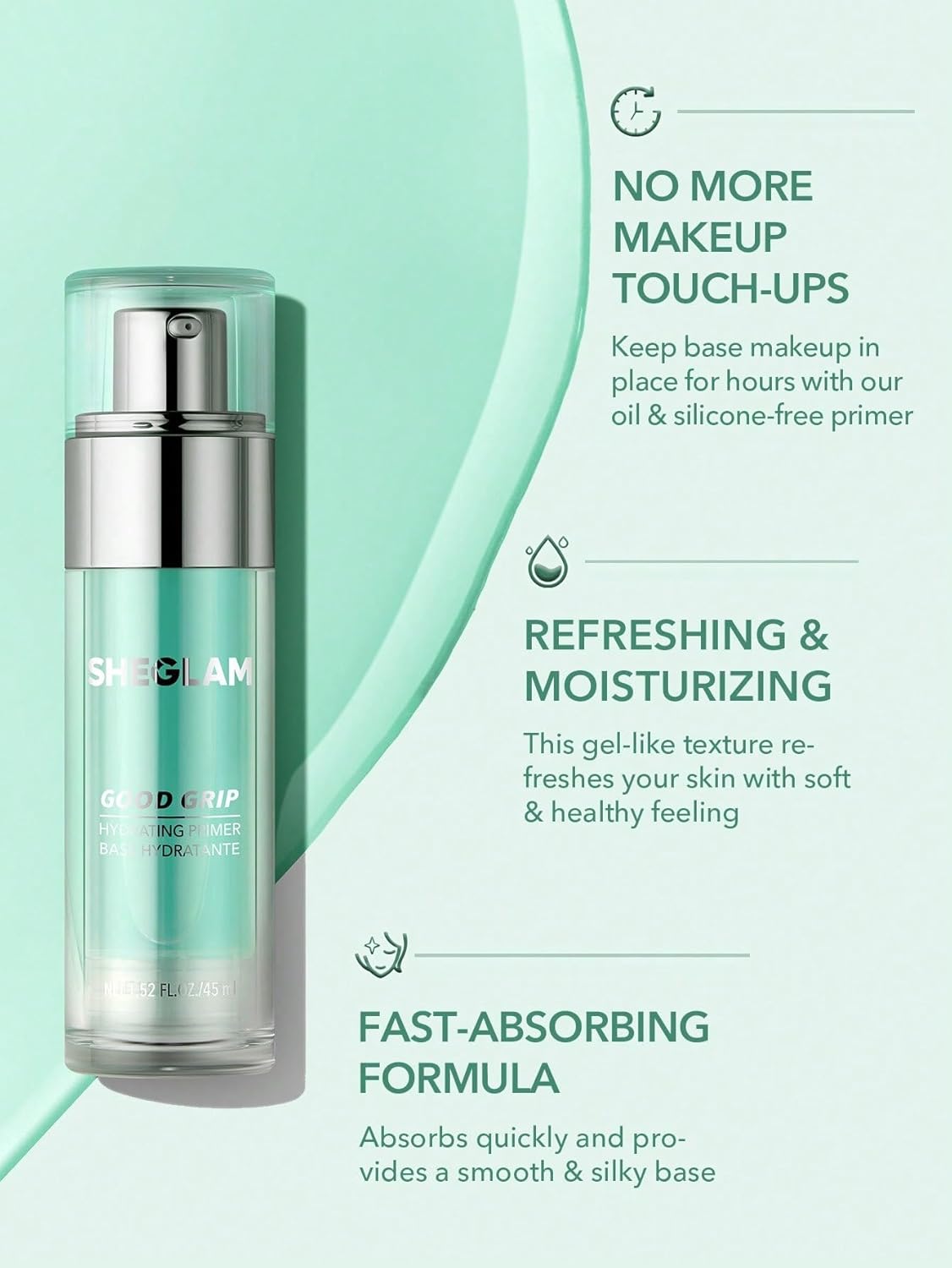 SHEGLAM Good Grip Hydrating Primer Oil Control Moisturizing Primer Gel Smooth Fine Lines Oil And Silicone-Free Face Primer-Green - Image 5