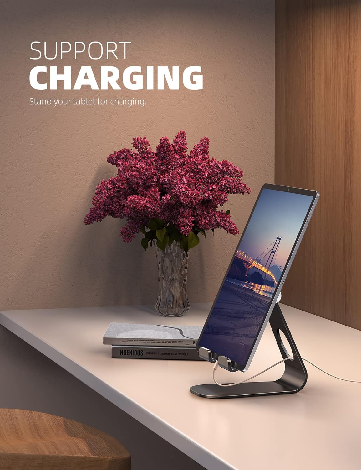 Lamicall Tablet Stand Adjustable, Tablet Holder : Desktop Tablet Accessories Holder Dock Compatible with 4-13" Tablet Such as iPad Pro 11, 9.7, 10.5, Air Mini 2 3 4, Kindle, Nexus, E-Reader, Black - Image 5