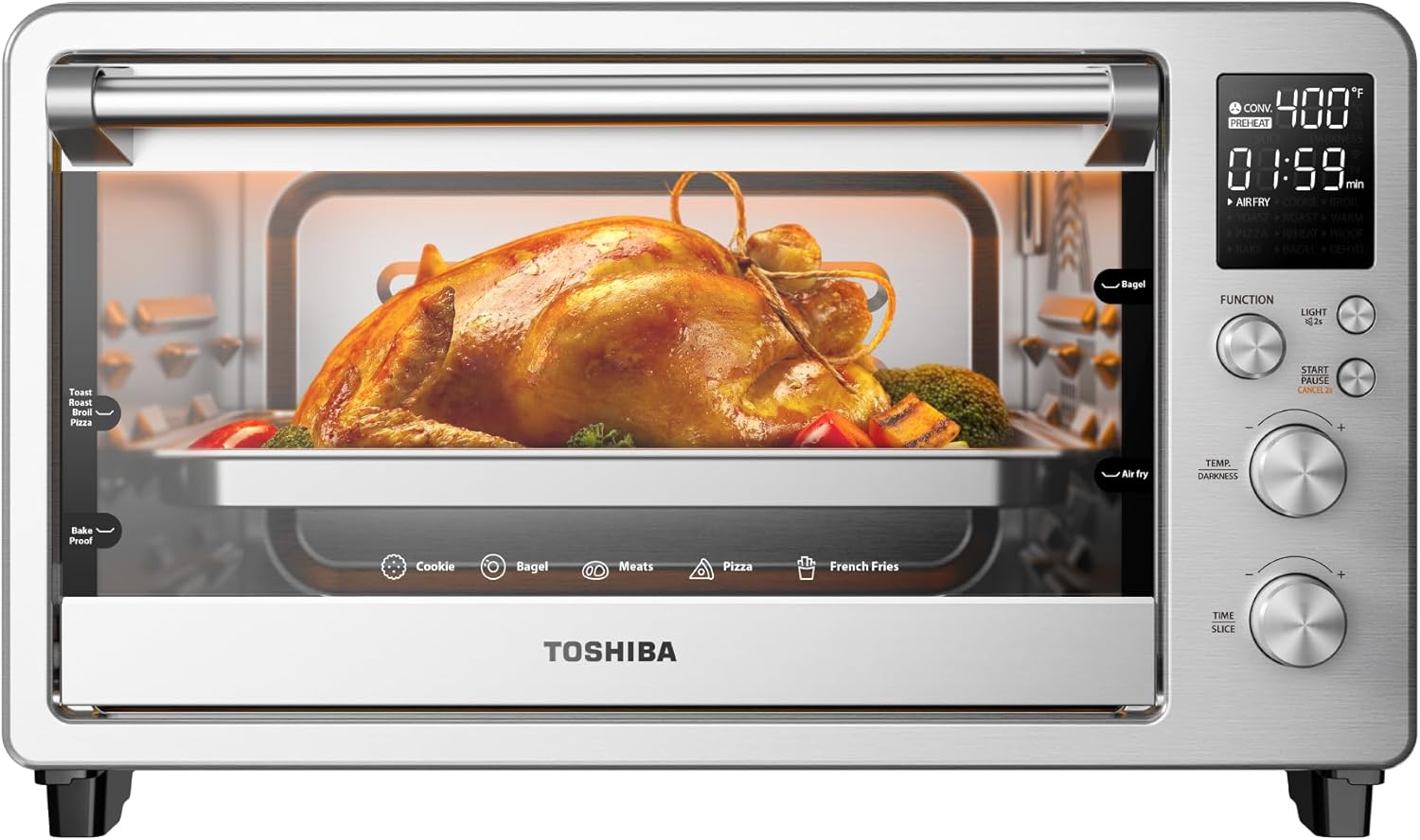 TOSHIBA ChefFry Air Fryer Toaster Oven Combo, 26.4 QT Large Capacity, 12-in-1 Countertop Toaster Oven, Stainless Steel - Image 2