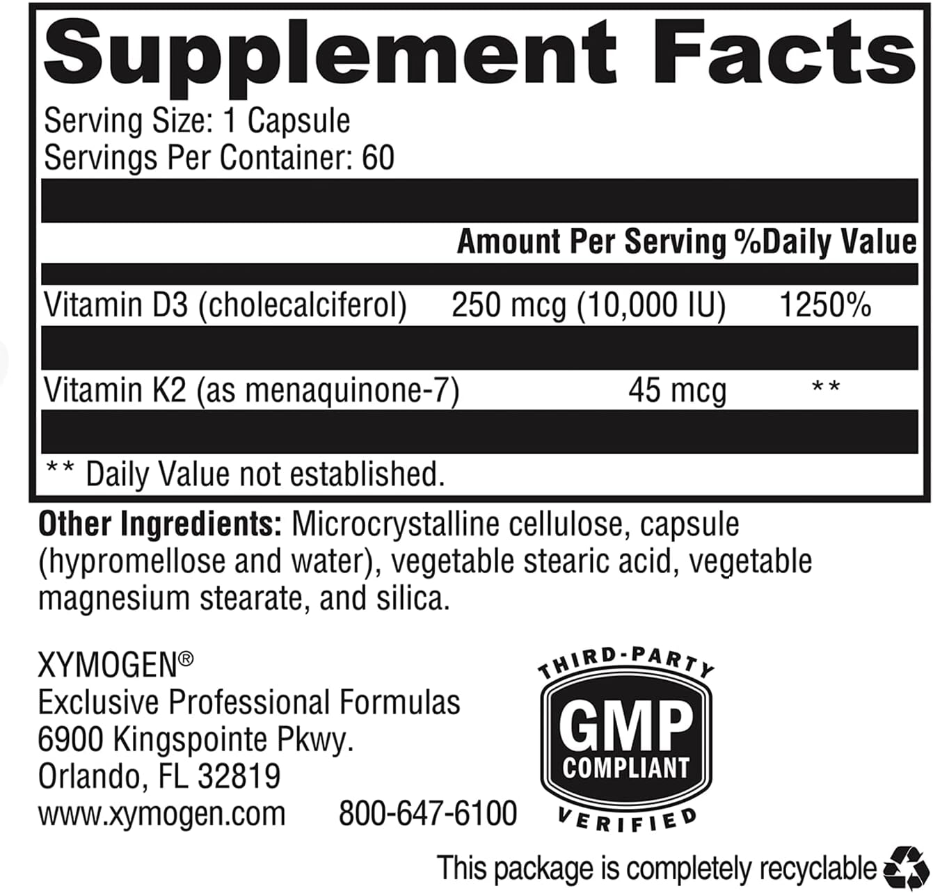 XYMOGEN K2-D3 10000 - Vitamin D3 K2 - Bioavailable Vitamin D 10,000 IU (Cholecalciferol) with Vitamin MK-7 - Heart, Arterial, Bone Health + Immune Support Supplement (60 Capsules) - Image 8