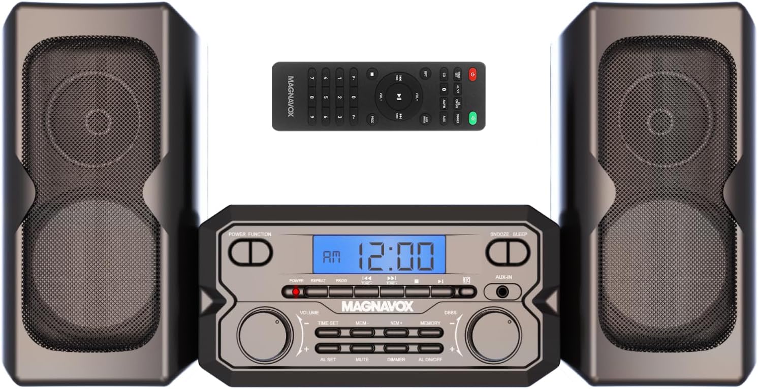 Magnavox MM435M-BK 3-Piece Compact CD Shelf System with Digital FM Stereo Radio, Bluetooth Wireless Technology, and Remote Control in Black | LCD Display | AUX Port Compatible | 2022 Version | - Image 2