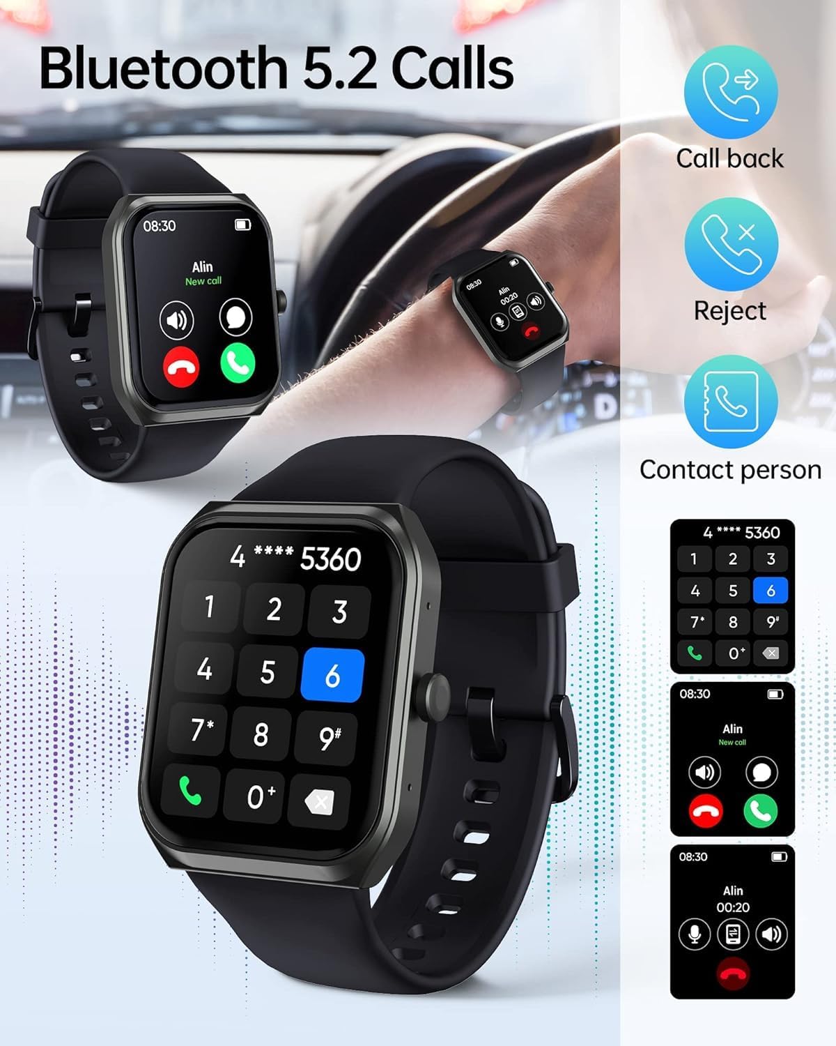 Smart Watches for Men Women (Answer Make Call), 1.95" Fitness Watch with Blood Oxygen Heart Rate Sleep Monitor, 100+ Sports IP68 Waterproof Fitness Watch for Android iOS Phones - Image 4