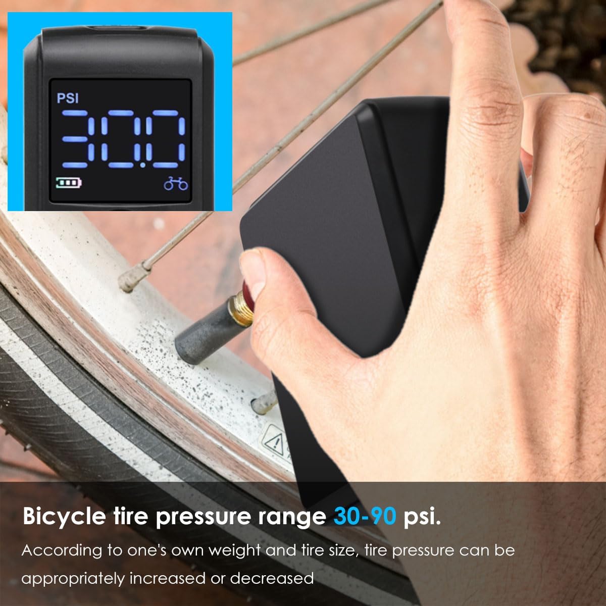 Tiny Bike Air Pump Electric Mini Tire Inflator Portable Air Compressor 150 PSI with Pressure Gauge Cube Floor Pumps, Digital Display Tires Inflatable for Bicycle,E-Bike,Motorbike,Football,Basketball - Image 7