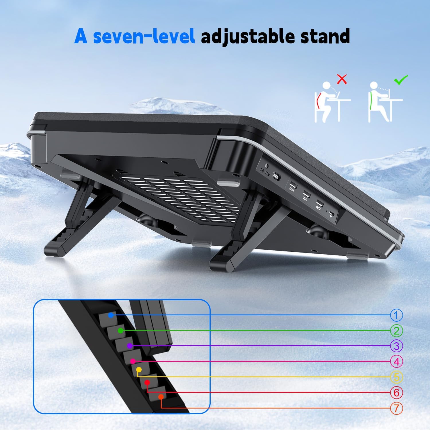 IETS GT600 Laptop Cooling Pad Equipped with Gigantic Turbo-Fan(5.5inch Diameter),Sealed Foam for Rapid Cooling Gaming Laptop,14.1-19.3 inch Laptop Cooler with 3-Port USB Hub,Dust Filter,Touch Start - Image 8