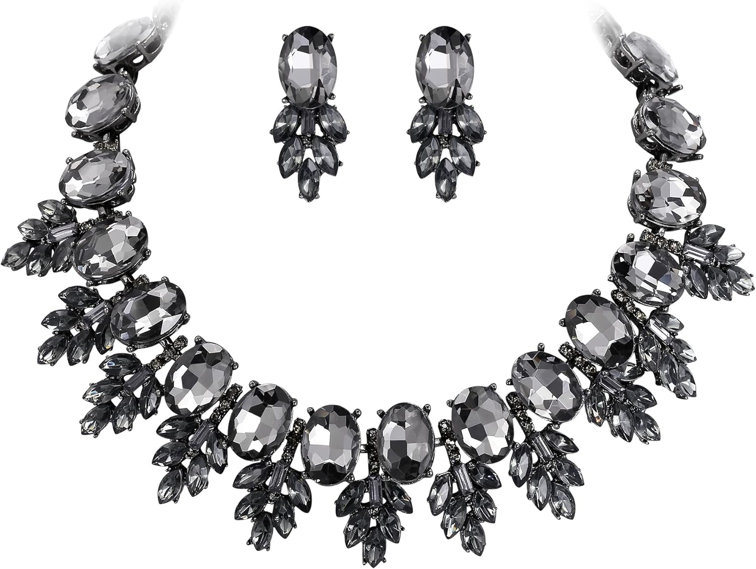 EVER FAITH Costume Crystal Marquise Statement Jewelry Set, Vintage Oval Rhinestone Choker Pendant Necklace Earrings Set for Women - Image 2