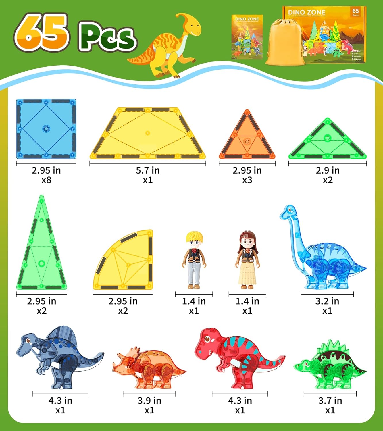 Magnetic Tiles Dinosaurs Magnet Building Blocks Toys for Kids Ages 3-5 4-8 8-12 Creative Animals Educational Stack Tile Construction for Boys Girls Toddlers 5-7 Year Old to STEM Learning - Image 9
