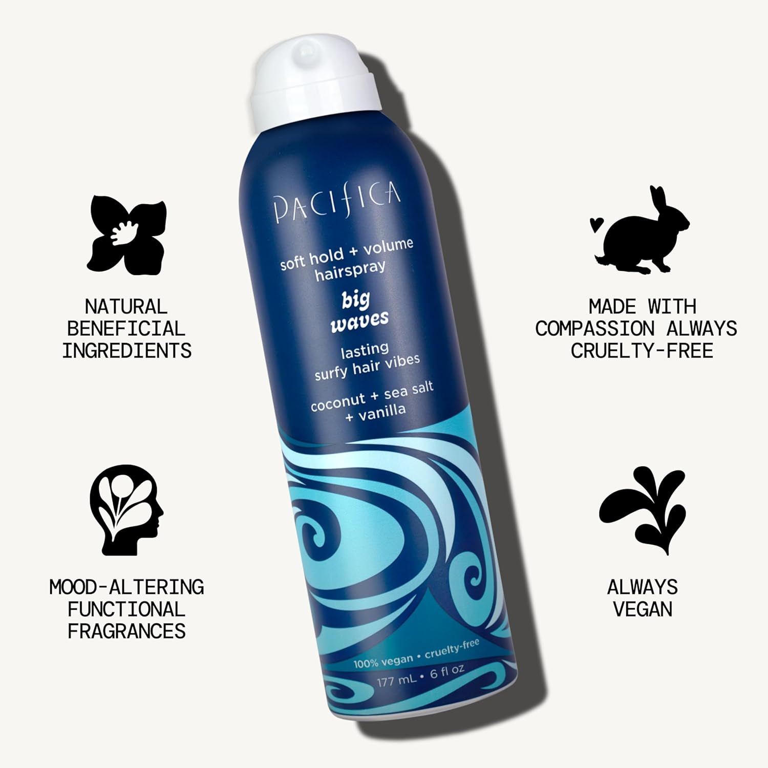 Pacifica Beauty Big Waves Coconut, Vanilla & Sea Salt Hairspray, Controls Frizz & Adds Volume, Designed for Wavy Hair, Vegan & Cruelty-Free, 6 Fl Oz - Image 9