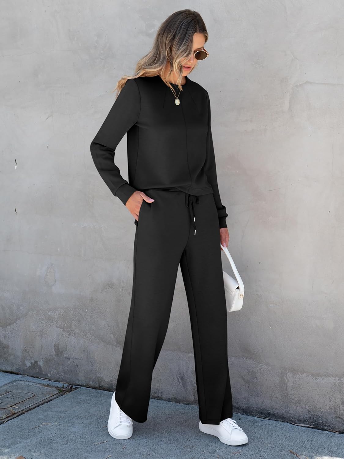 ANRABESS Women 2 Piece Outfits Lounge Sets 2024 Fall Crewneck Sweatshirts Wide Leg Pants Sweatsuit Set Tracksuit - Image 8