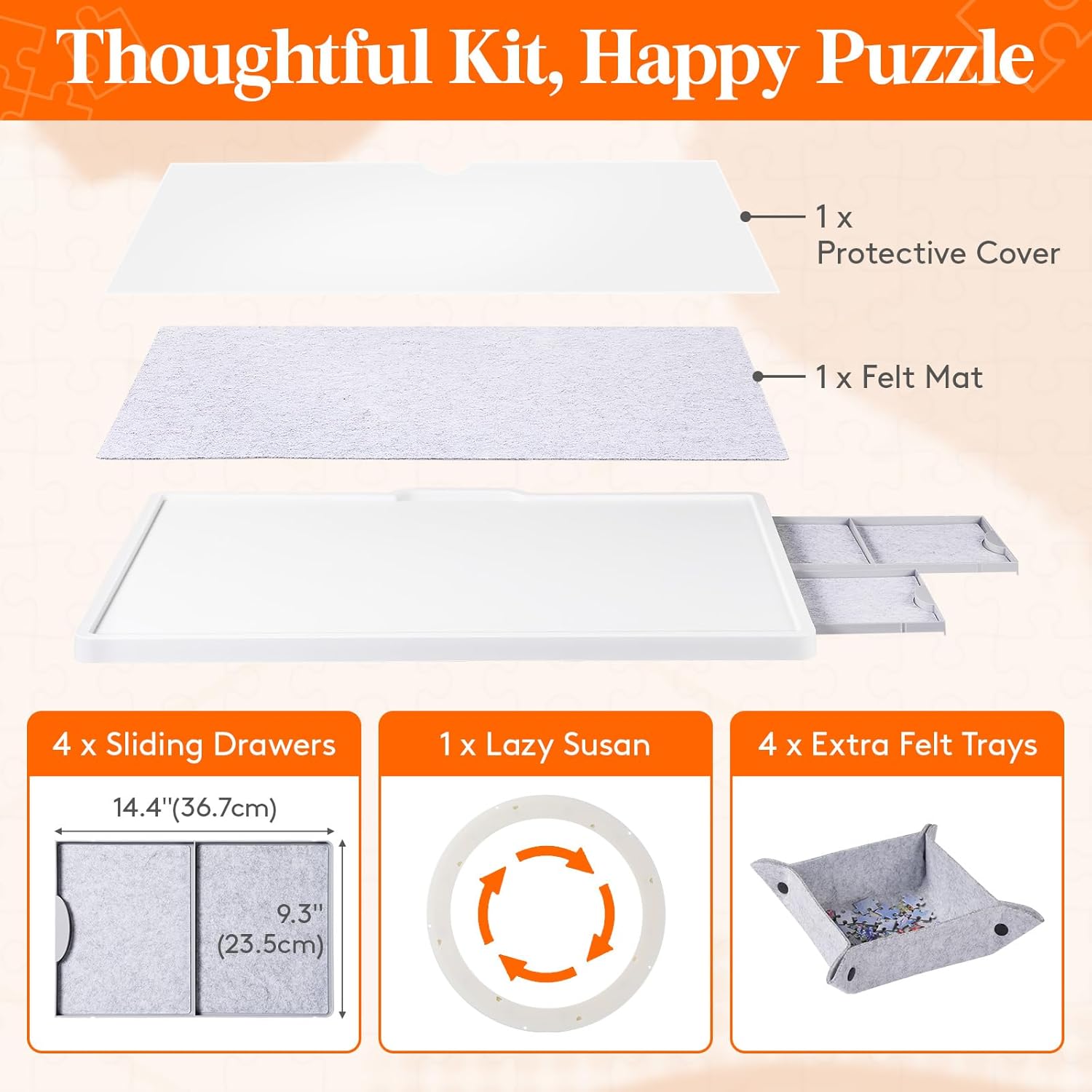 Lifewit 1500 Pieces 2-in-1 Rotating & Tilting Puzzle Board with Divided Drawers, Felt Mat, Protective Cover, Portable Jigsaw Puzzle Table with Handle, 4 Extra Felt Trays, Ideal Gift, 35" x 27", White - Image 4