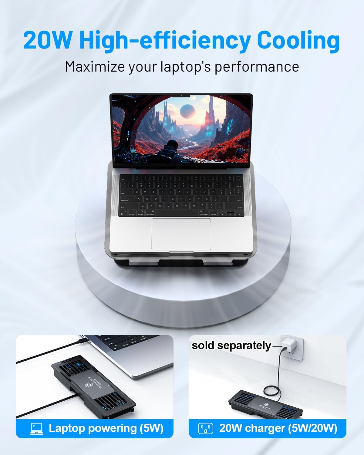 Laptop Cooling Stand with Detachable Thermoelectric Cooler, Adjustable Height & Angle, 360 Rotation Base, Carbon Steel Framework, Ultra-Quiet & Super Sturdy for up to 16” Laptop (Black) - Image 7