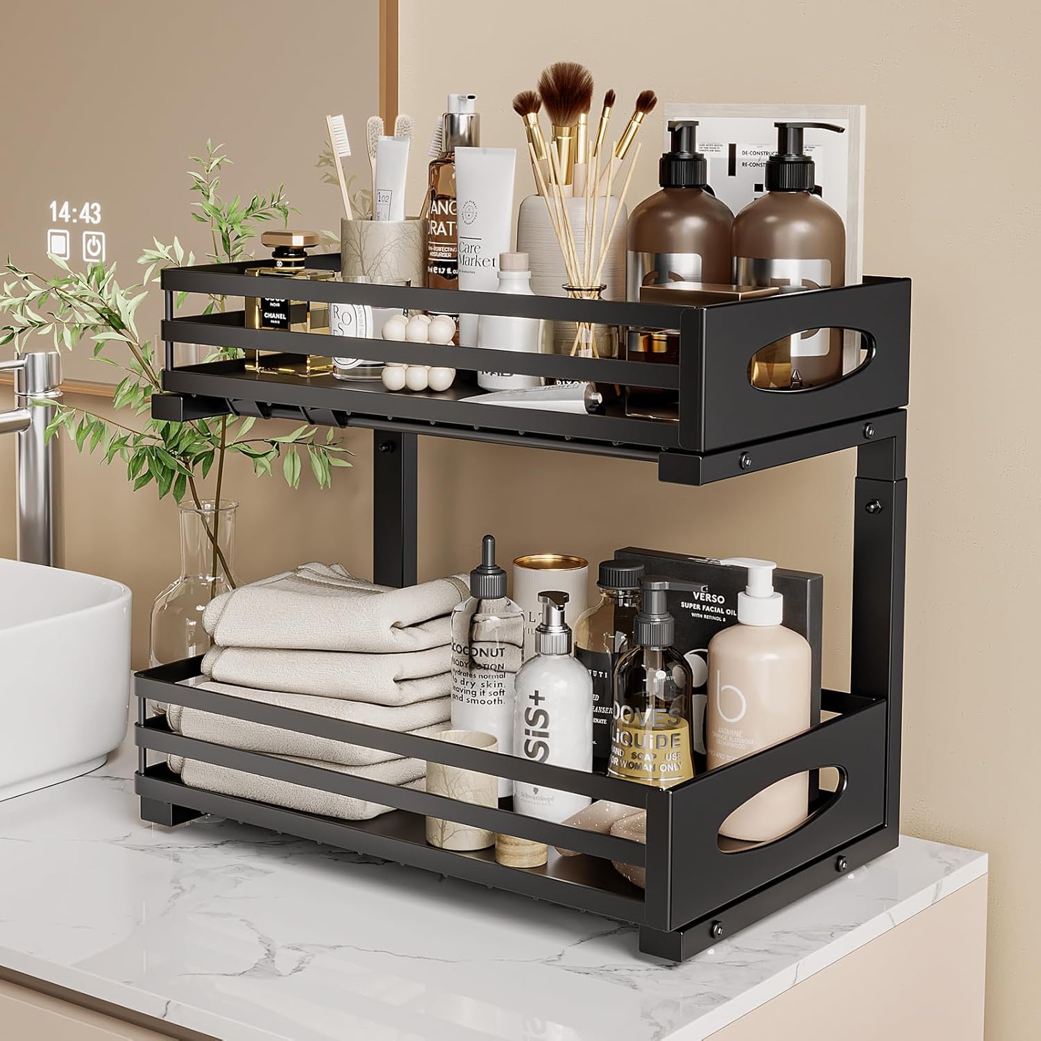 Under Sink Organizer, Pull Out Cabinet Organizers, Slide Sink Steel Shelf Cabinet Storage Shelves, Under Sink Storage for Kitchen Bathroom Cabinet (Black, 2 Pack) - Image 8