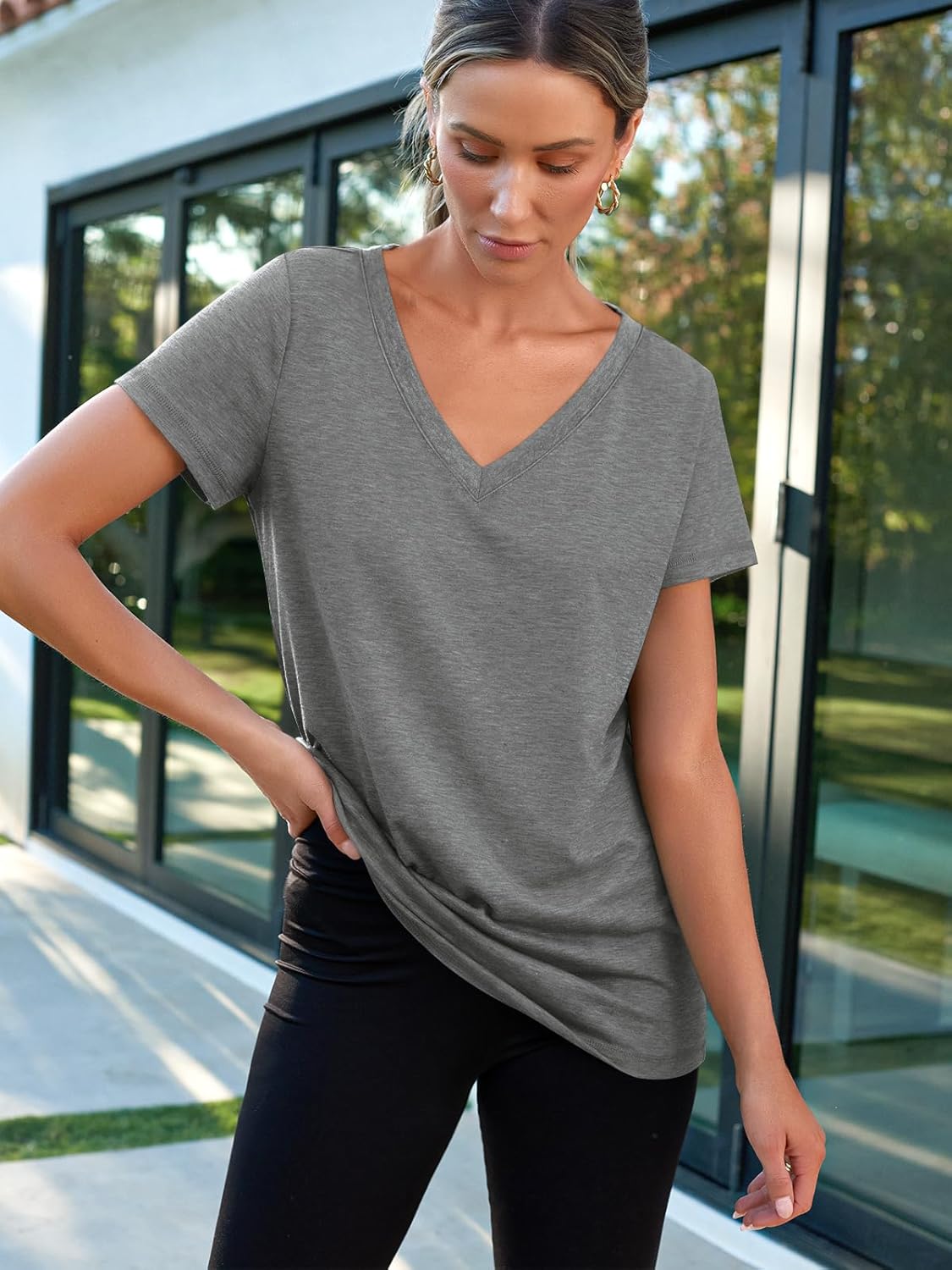 AUTOMET T Shirts Short Sleeve V Neck Tees Tops for Women Fashion Trendy Lightweight Soft Casual Summer Outfits Clothes 2025 - Image 5