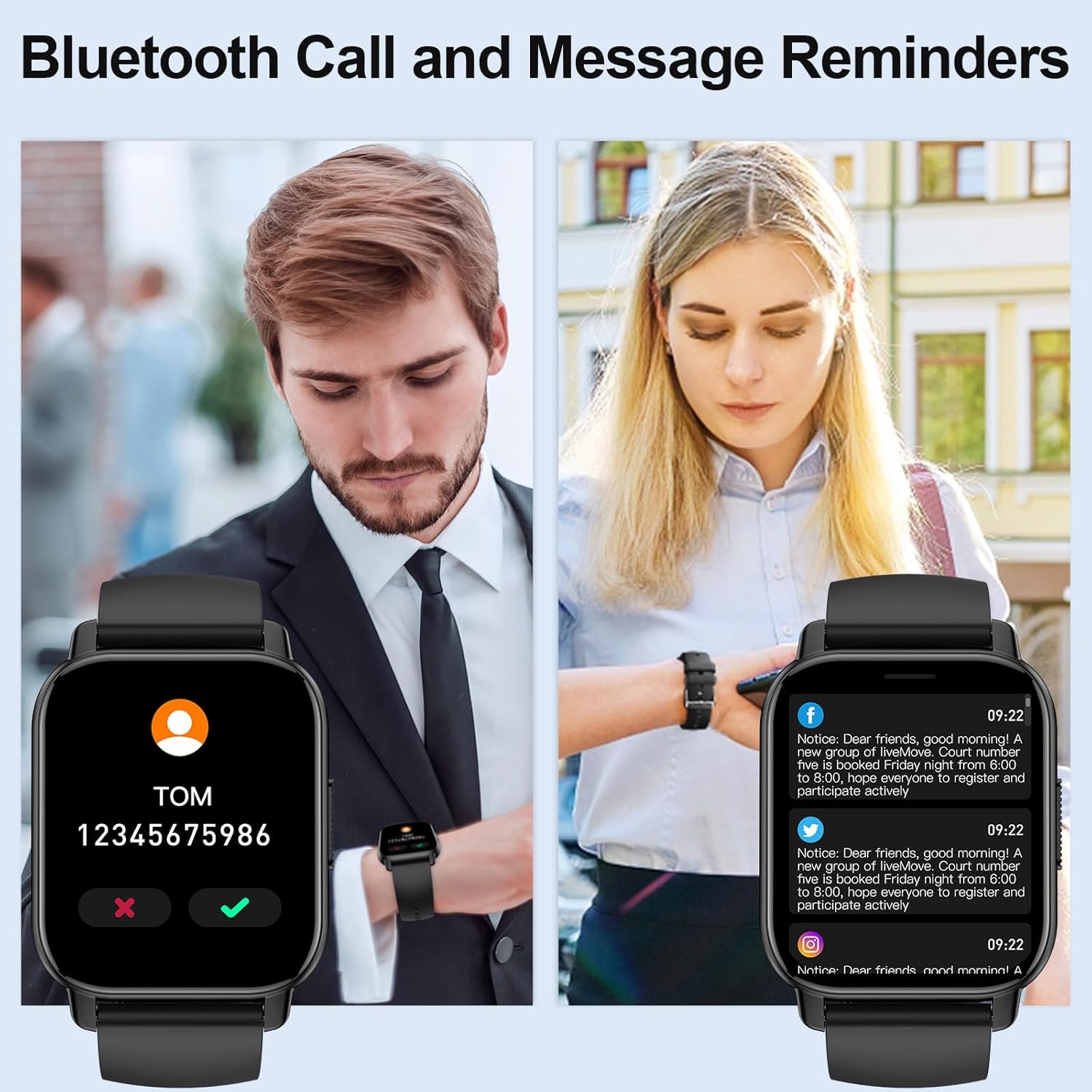 Smart Watch for Men Women with Bluetooth Call/Message Reminder, Fitness Watch 1.85" Touch Screen, Watch Heart Rate/Sleep/Spo2/Calories/Steps Monitor, 112+ Sport Mode, Activity Tracker for Android/iOS - Image 3