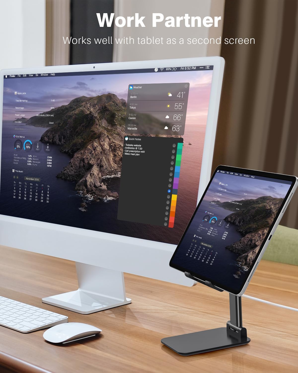 Anozer Tablet Stand Foldable & Adjustable, Portable Monitor Stand 5.55 * 3.94" Wide, Fit for iPad Holder Stand Compatible with iPad Pro 11, 12.9/for iPad 10.9; Surface Pro; Portable Monitor 4.7-15.6" - Image 3