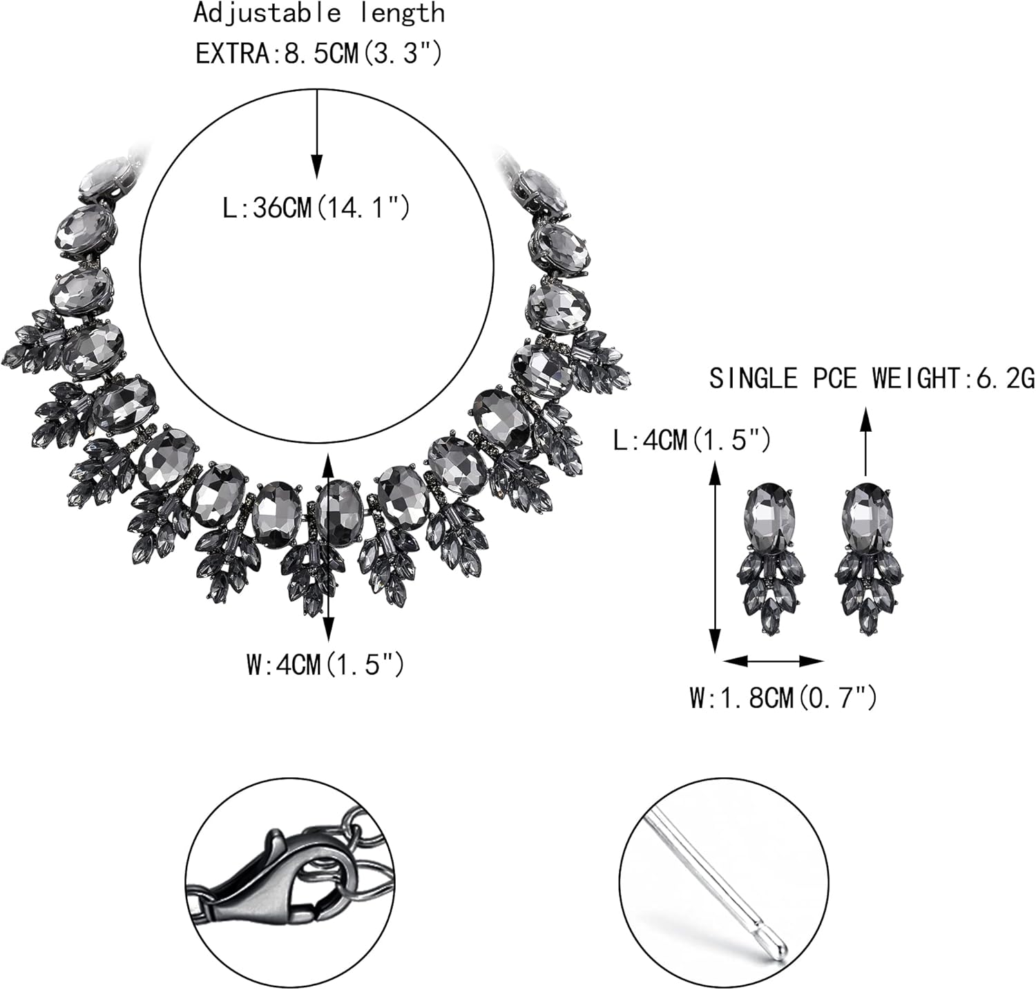 EVER FAITH Costume Crystal Marquise Statement Jewelry Set, Vintage Oval Rhinestone Choker Pendant Necklace Earrings Set for Women - Image 6