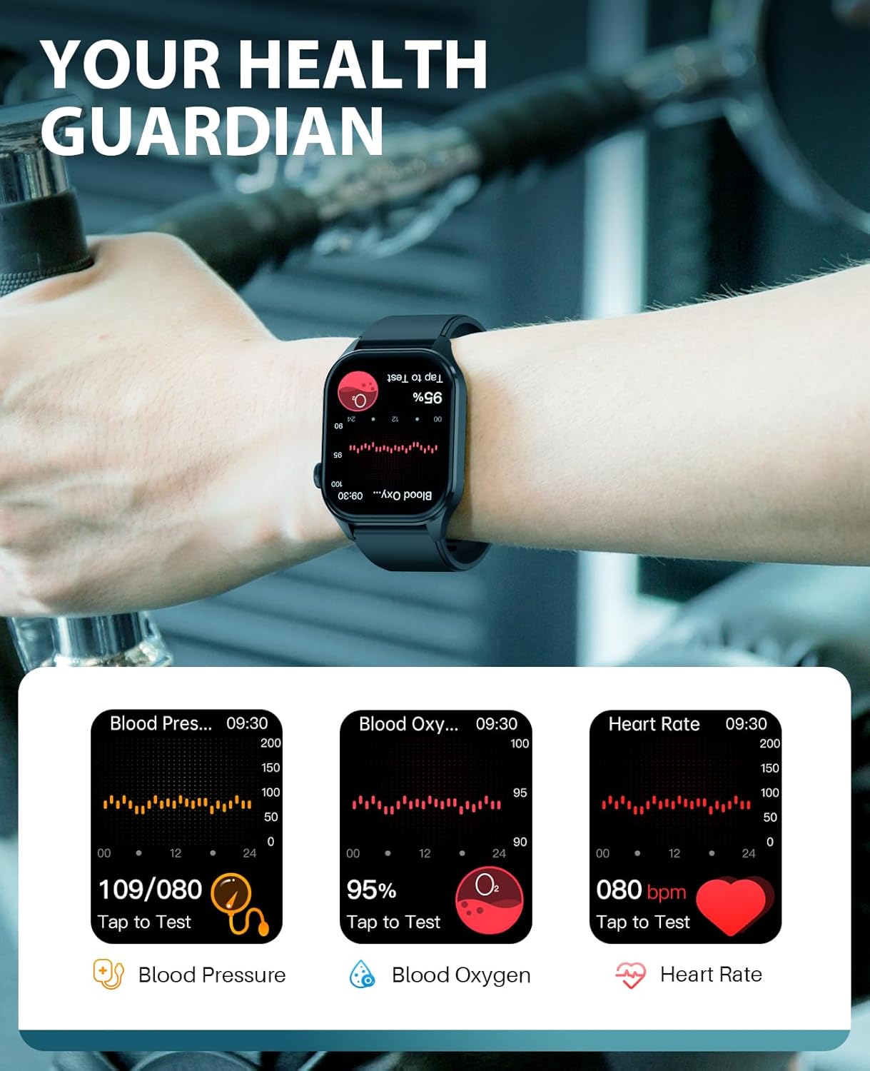 Smart Watch, Infrared True Blood Oxygen Monitor, 2.04-inch AMOLED Display, Heart Rate Sleep Blood Pressure, 136+ Sports Modes, IP68 Waterproof Fitness Tracker, Compatible with Android and iOS - Image 5