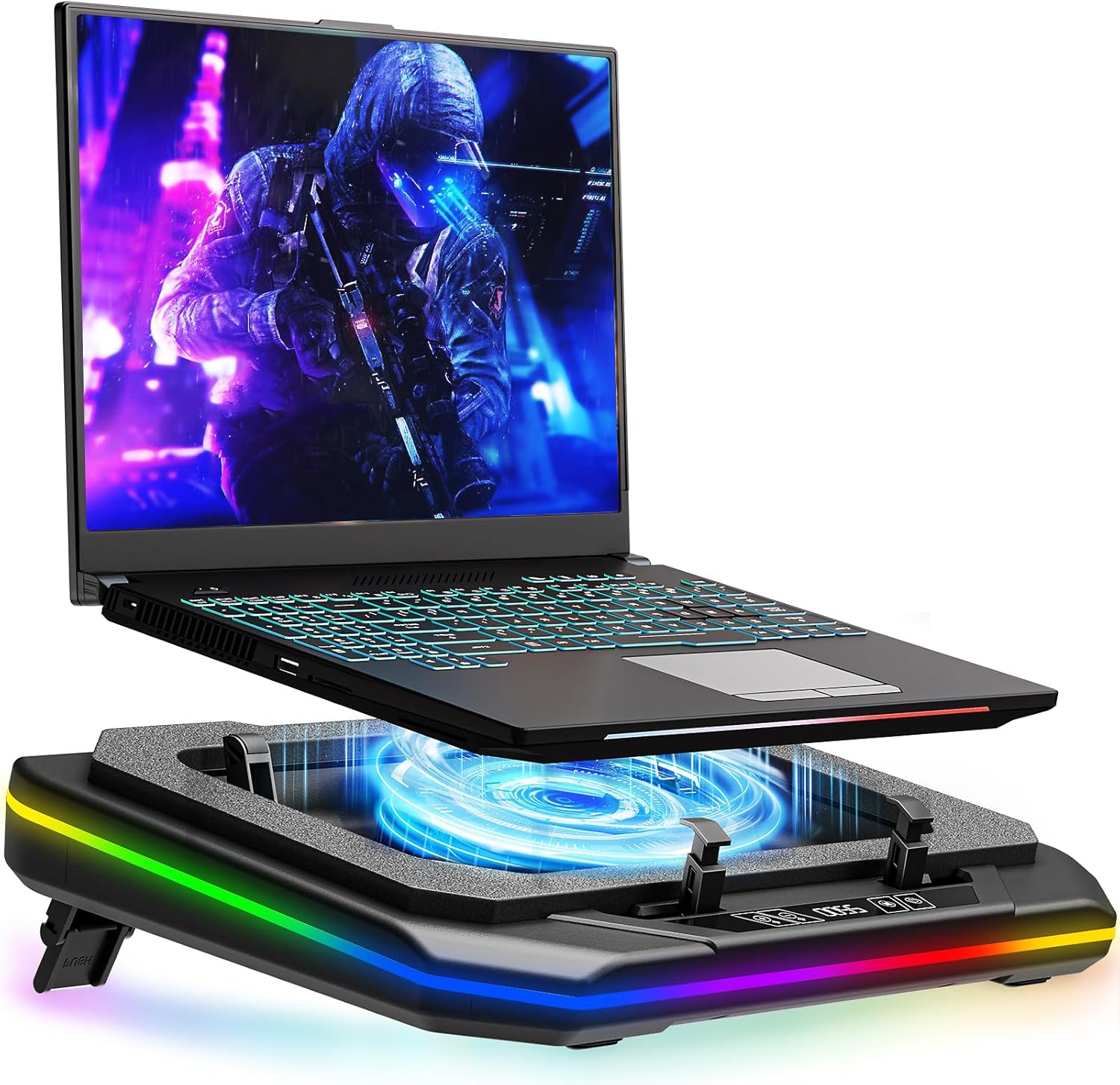MOUNT PRO Gaming Laptop Cooling Pad, RGB Laptop Cooler Stand with Powerful Turbofan (3500 RPM), Height Adjustable Laptop Fan Cooling Pad for 13-19 Inches Notebook, with Sealed Foam, Touch Control - Image 2