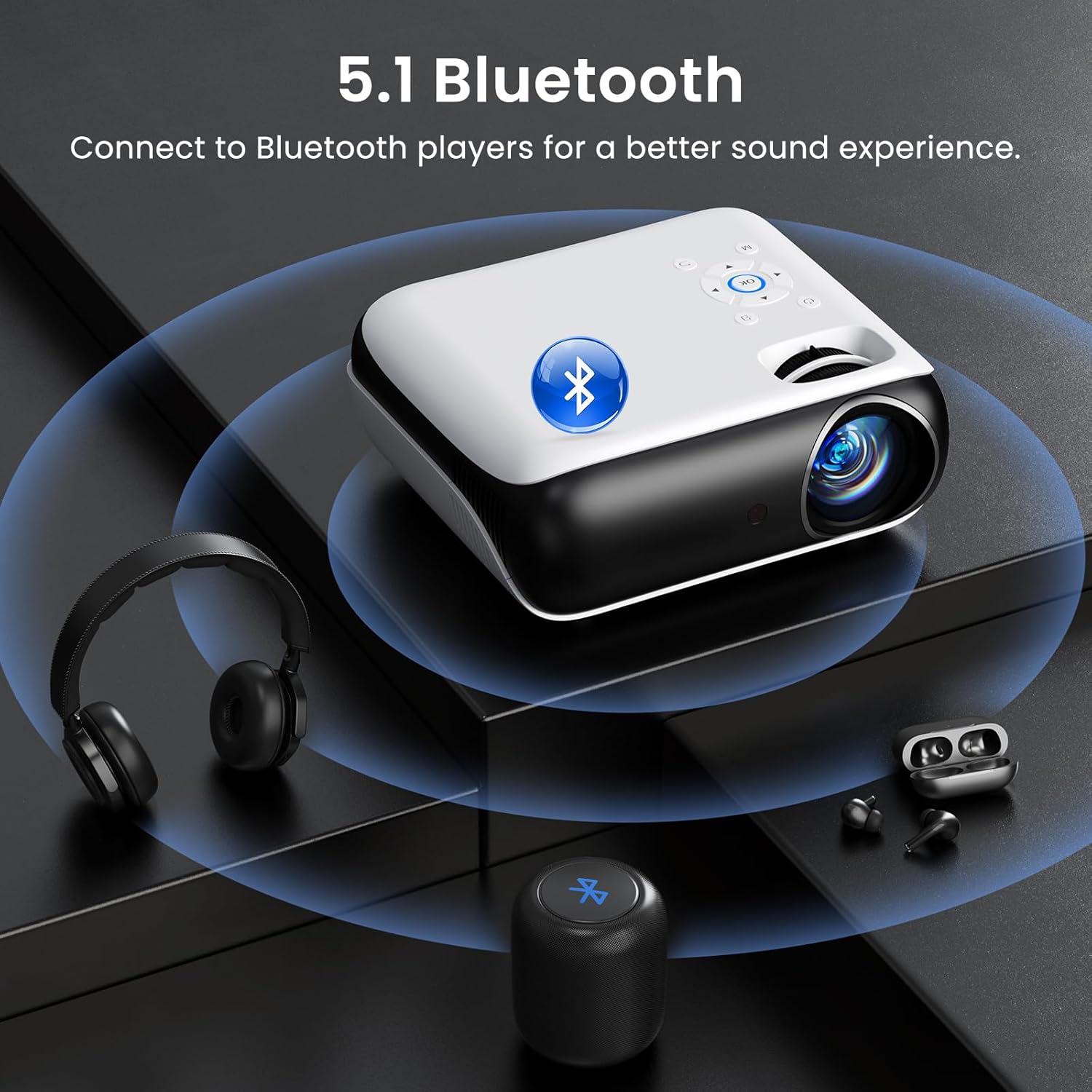 HAPPRUN Native 1080P Bluetooth Projector, Full HD Portable Outdoor Movie Projector with Built-in Speaker, Compatible with Smartphone, HDMI, USB, AV, Fire Stick, PS5 for Home, Bedroom, Outdoor Use - Image 5