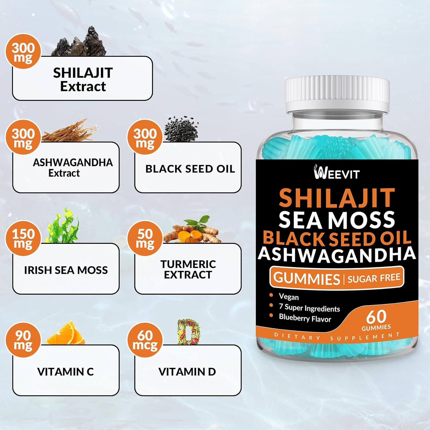 Shilajit Sea Moss Ashwagandha Gummies with Black Seed Oil, Vitamin C D for Men & Women, Shilajit and Ashwagandha Gummy, All in 1 Supplements for Immune, Absorption & Energy Support - Image 4