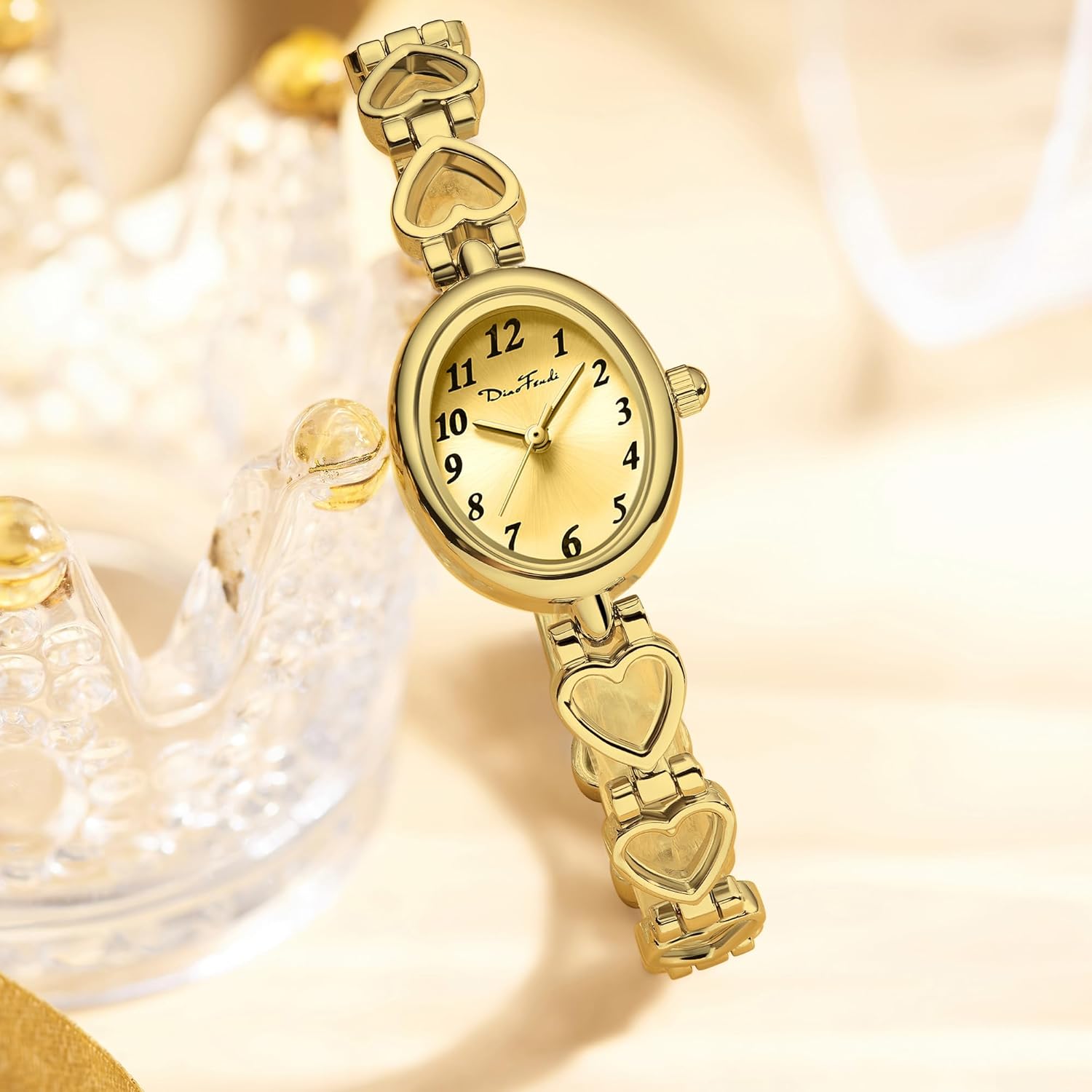 Diaofendi Petite Gold Watches for Women Vintage Bracelet Wrist Watch Luxury Ladies Oval,Fashion Dress Quartz Watch with Tools Include,Waterproof - Image 6
