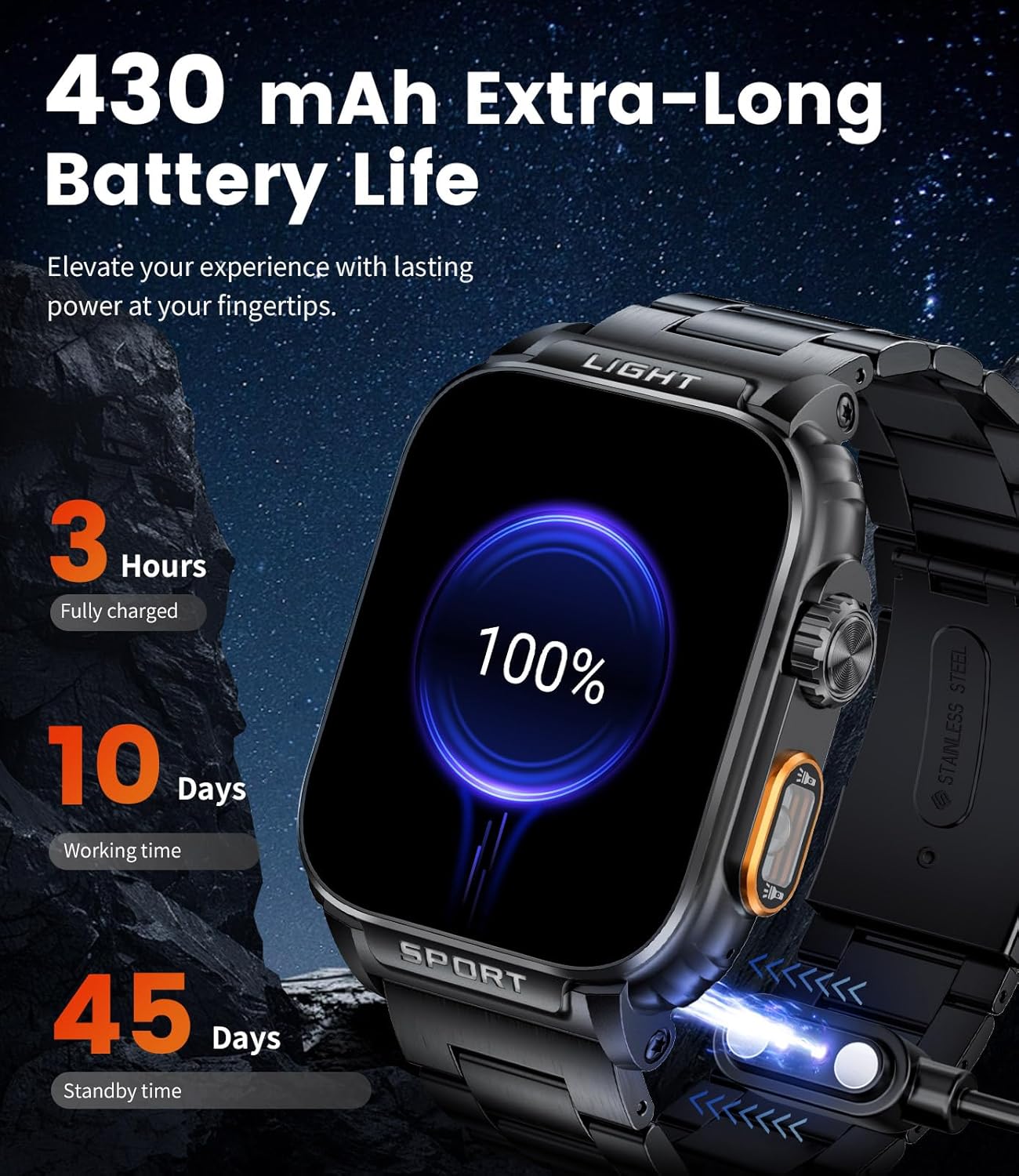 LIGE Military Smart Watch for Men, Outdoor LED Flashlight, 430mAh Battery, 1.91in HD Answer/Make Calls Touch Screen, 100+ Sport ModesFitness Tracker Pedometer Calories/5ATM Waterproof for iOS Android - Image 9