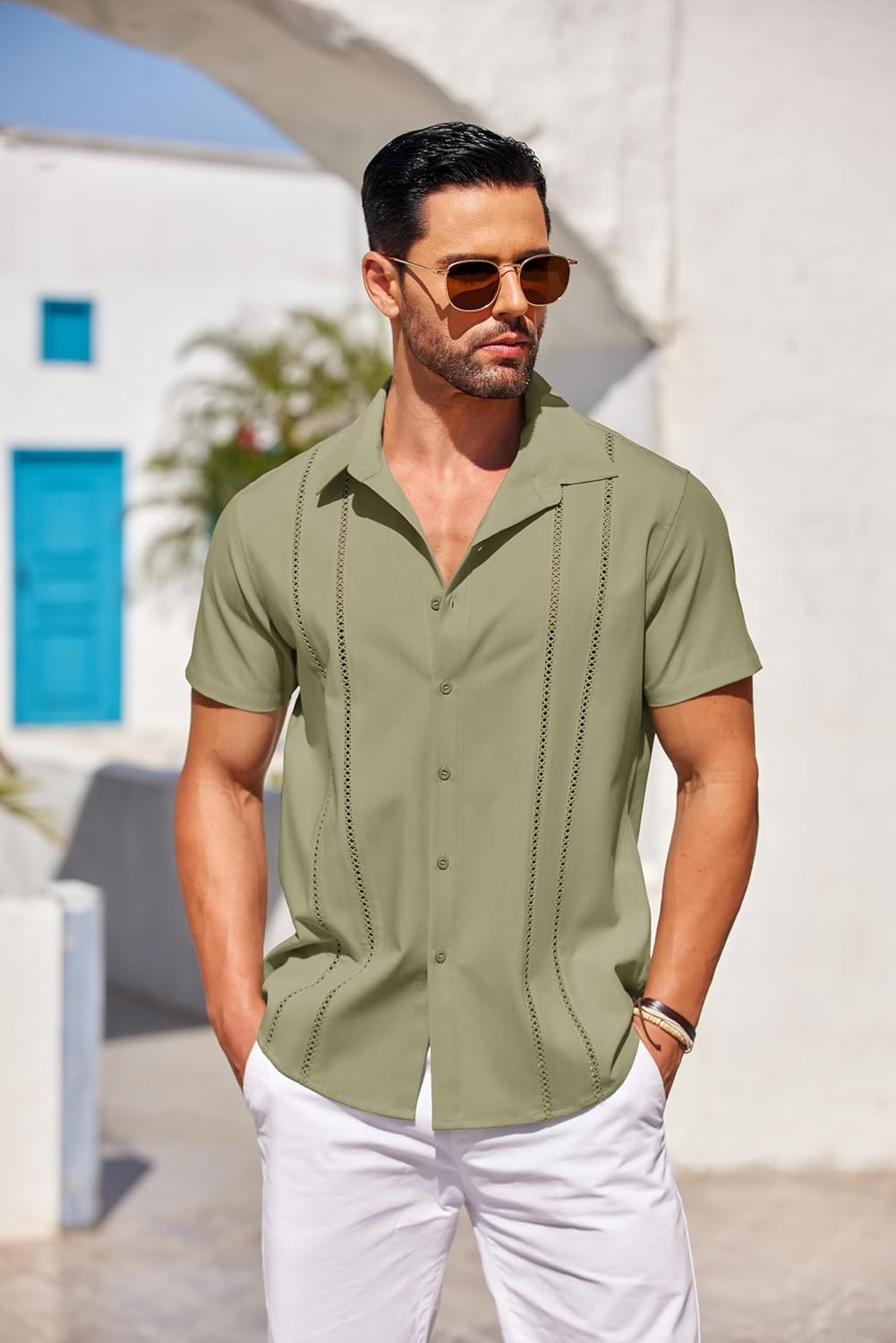 COOFANDY Men's Cuban Guayabera Shirt Short Sleeve Button Down Shirts Casual Summer Beach Linen Shirts - Image 5