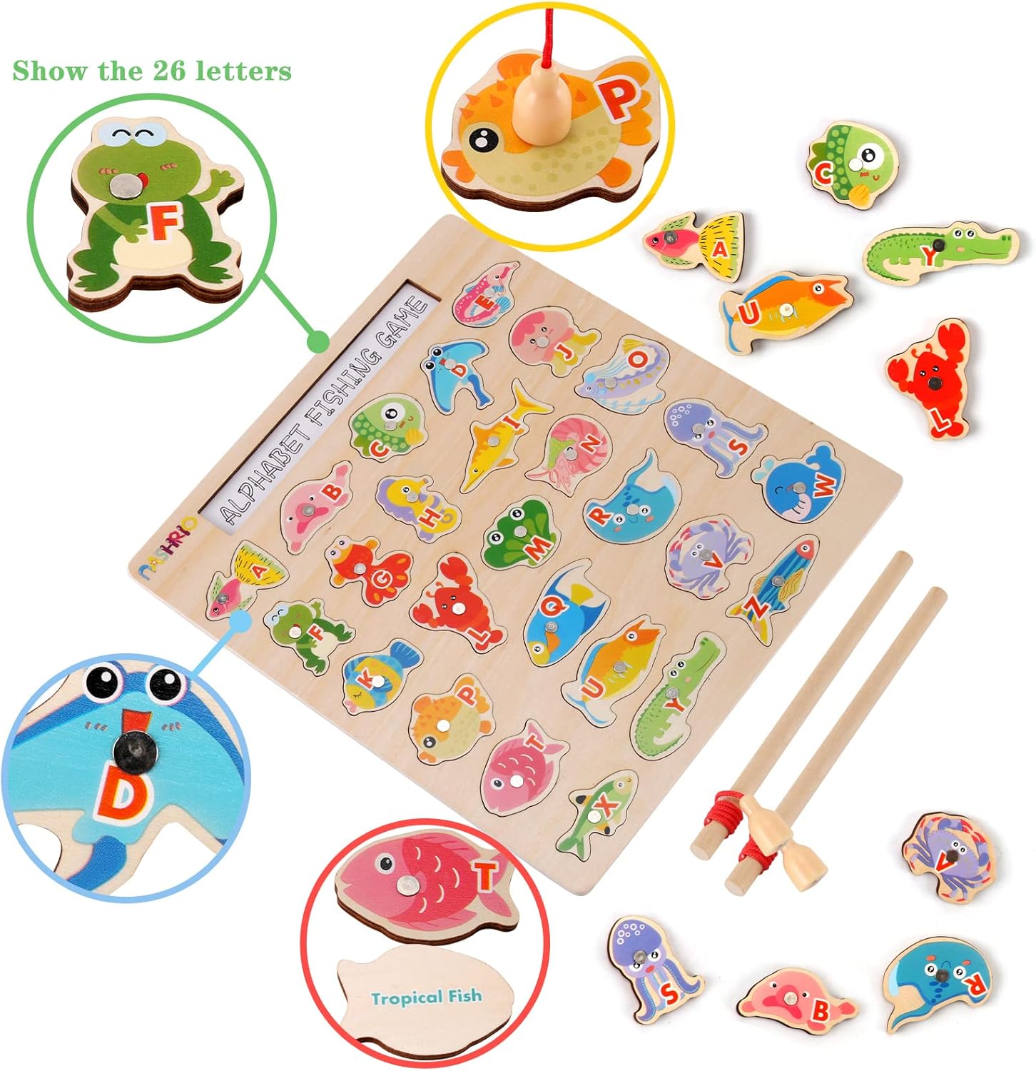 NASHRIO Magnetic Wooden Fishing Game Toy for Toddlers, Alphabet Fish Catching Games Puzzle with Letters, Preschool Learning ABC Educational Toys for 3 4 5 6 Years Old Girl Boy Kids - Image 3