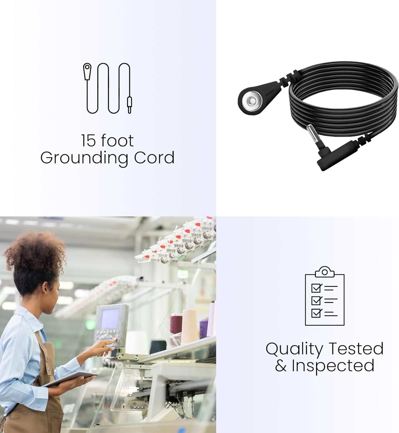 hooga Grounding Cord, Earth Connected 15 Foot High Continuity Cord for Grounding Mat, Snap Connect. Fits Most Popular Brands. Use with Grounding Mats, Pads, Sheets, Blankets, Pillow Cases, Clothing. - Image 3