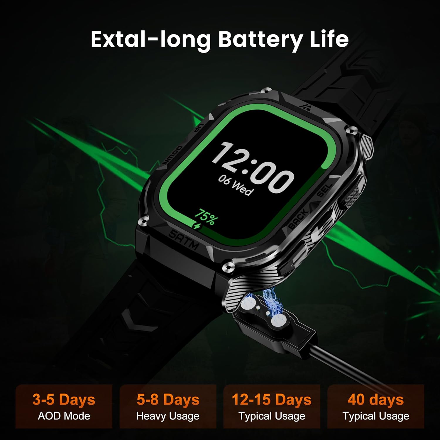Smart Watch for Men with GPS, 5ATM Waterproof, Ultra-Long Battery Life, Compass, Altitude, Air Pressure, Bluetooth Answer/Make Call, 1.96 inch AMOLED Always-on Display - Image 10