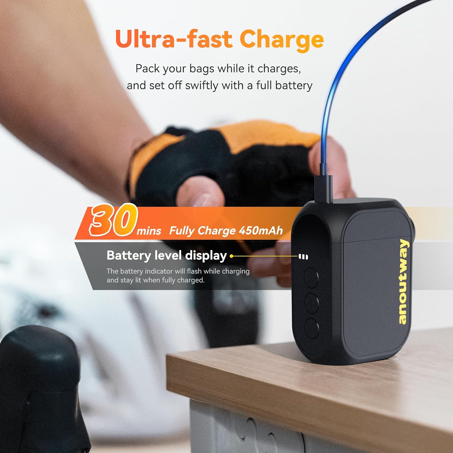 Tiny Pump Bike Pump with Gauge Portable Ultra-Mini 120PSI Electric Bicycle Pump Type-C Rechargeable Battery - Image 7