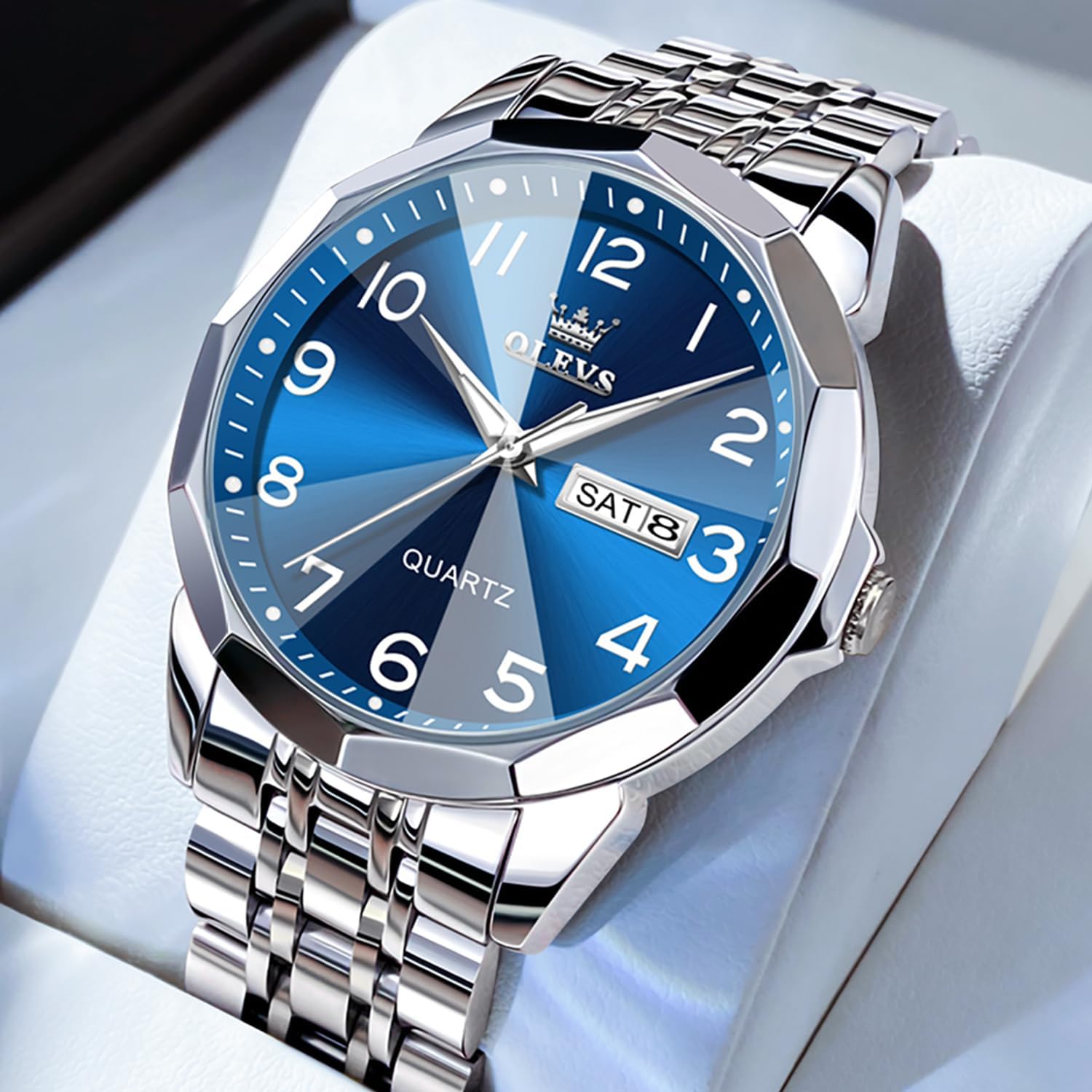OLEVS Watch for Men Luxury Dress Analog Quartz Stainless Steel Waterproof Luminous Date Diamond Business Two Tone Casual Wrist Watch - Image 3