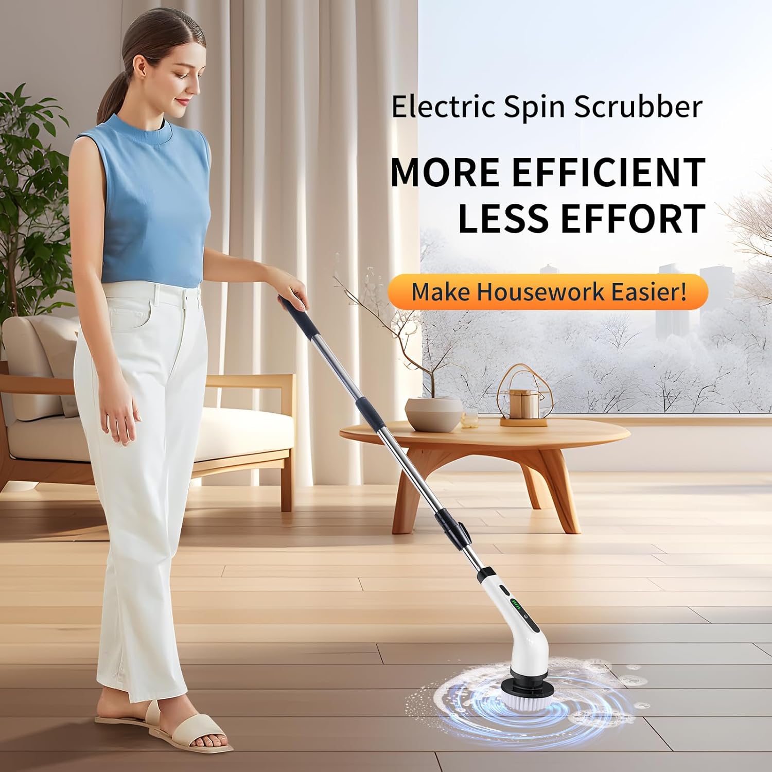 Electric Spin Scrubber, Cordless Electric Scrubber for Cleaning Bathroom,Power Shower Scrubber with Long Handle,Electric Cleaning Brush with 9 Brush Heads for Bathroom,Tub,Floor,Kitchen,Window,Car - Image 3