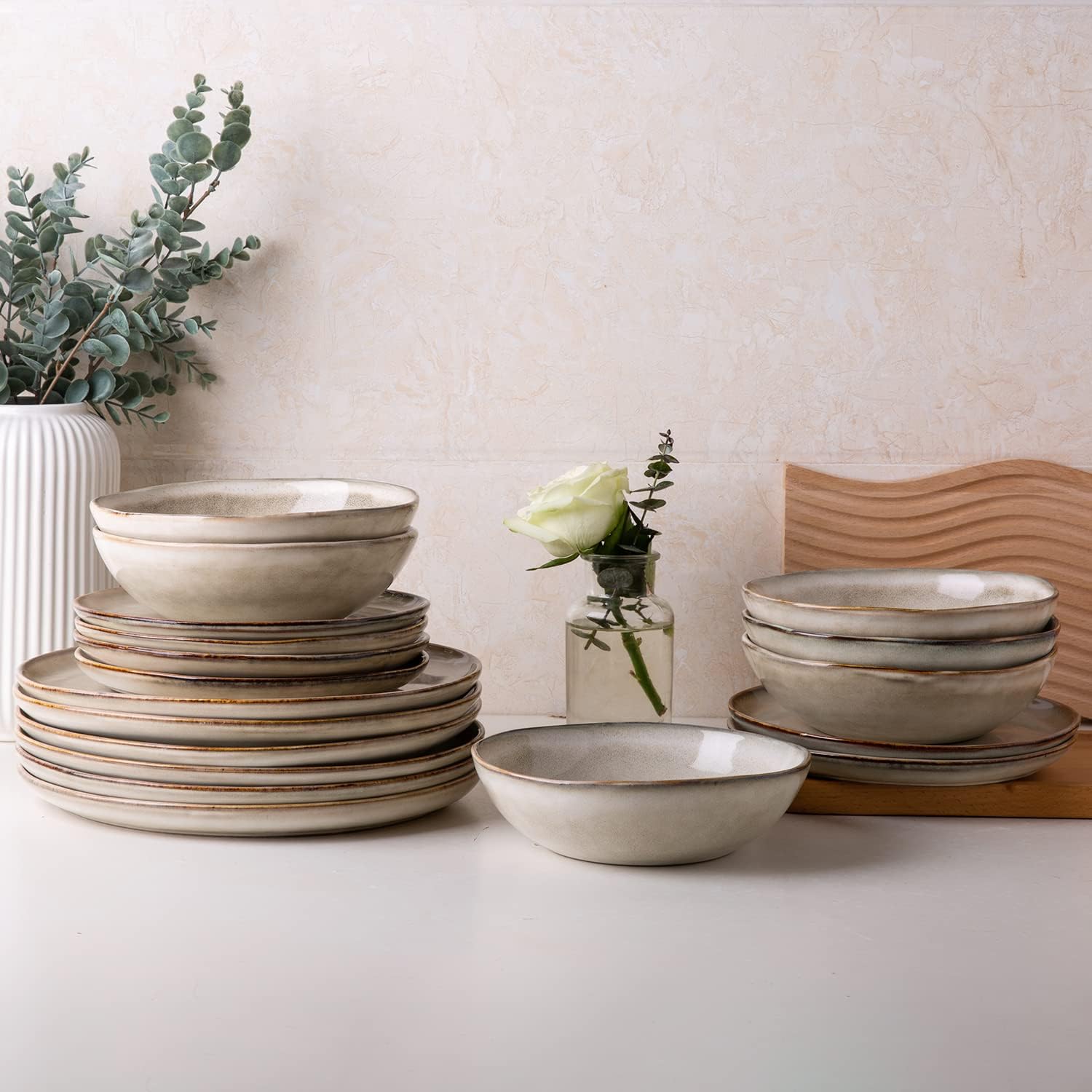 AmorArc Ceramic Dinnerware Sets,Handmade Reactive Glaze Plates and Bowls Sets,Highly Chip and Crack Resistant | Dishwasher & Microwave Safe Dishes Set,Service for 4 (12pc) - Image 8