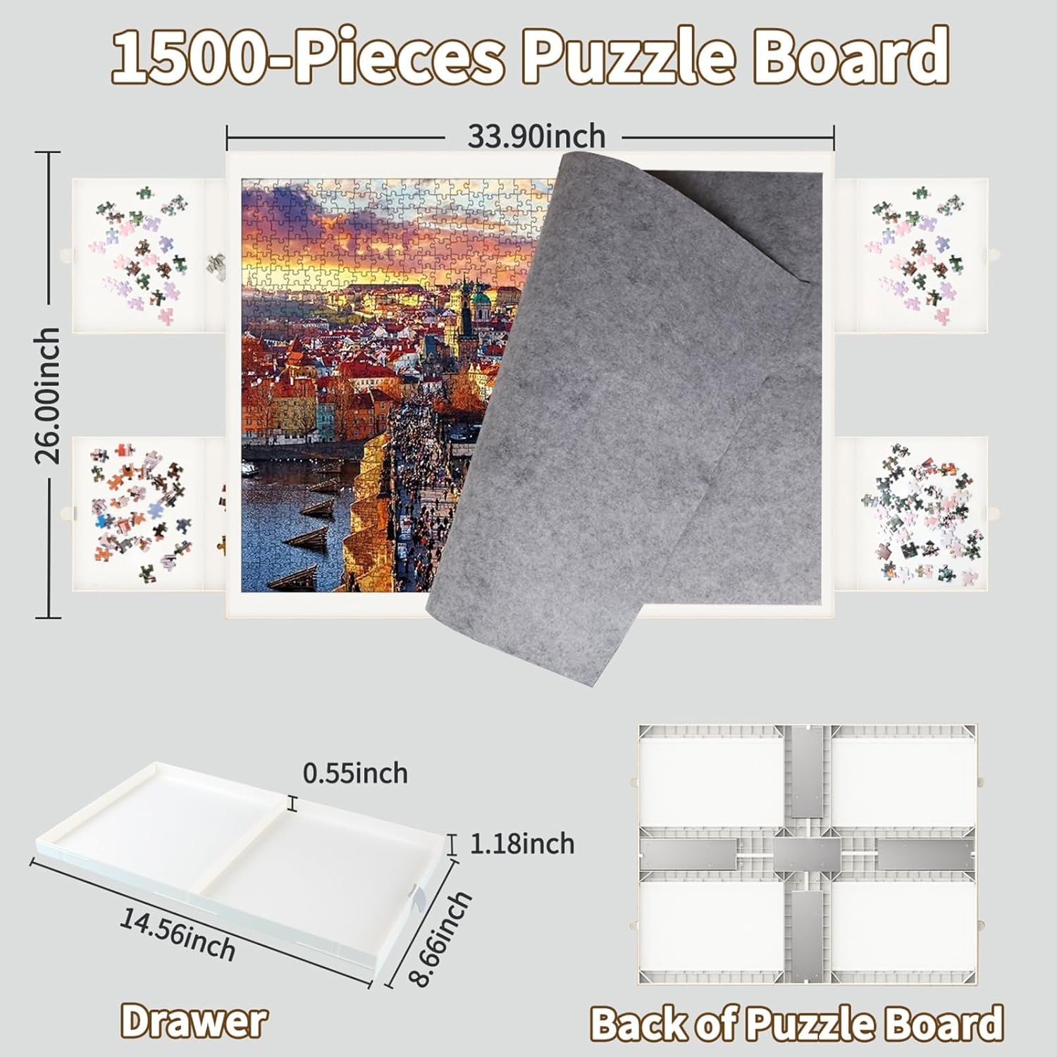 BZseed 1500 Pieces Detachable Puzzle Board with Drawers and Cover, Removable Design Puzzle Tables with Drawers - Image 3