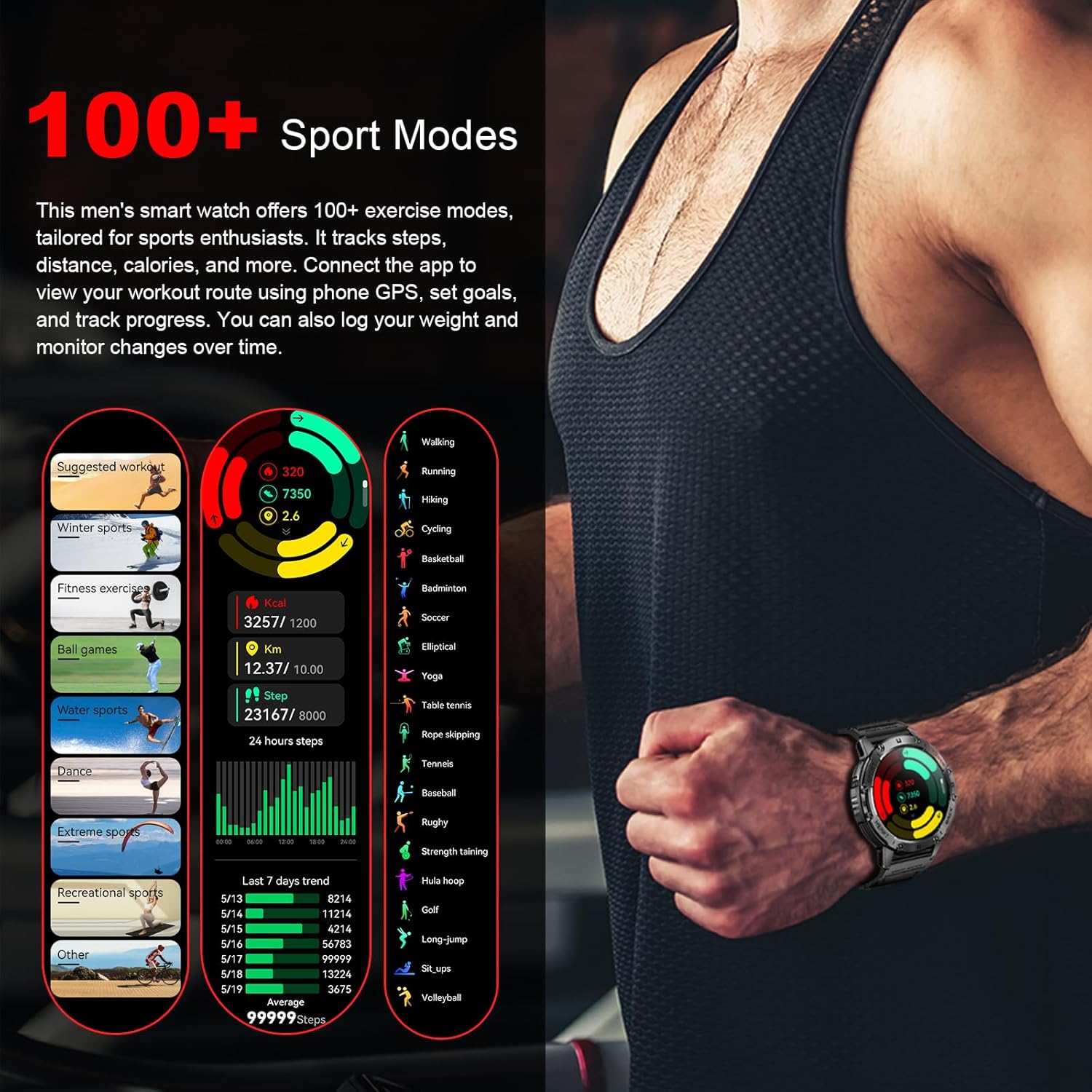 Military Smart Watches for Men with Flashlight, 170+ Sport Modes 1.43" AMOLED Screen, 530mAh Answer/Make Calls, Bluetooth for Android Phones and iPhone Compatible Heart Rate/SpO2/Sleep (Black) - Image 6
