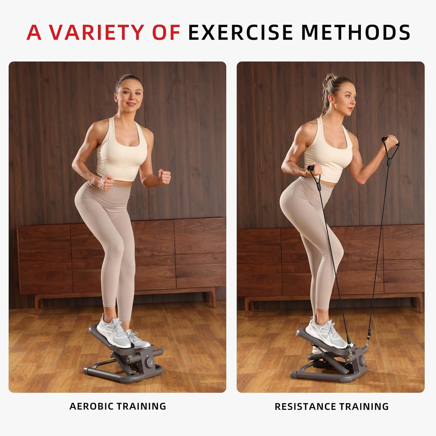 DHT Steppers for Exercise at Home, Mini Stair Stepper with Resistance Band, Workout Equipment with LCD Monitor, Hydraulic Fitness Stepper for Cardio Full Body Workout, for Home Gym - Image 3