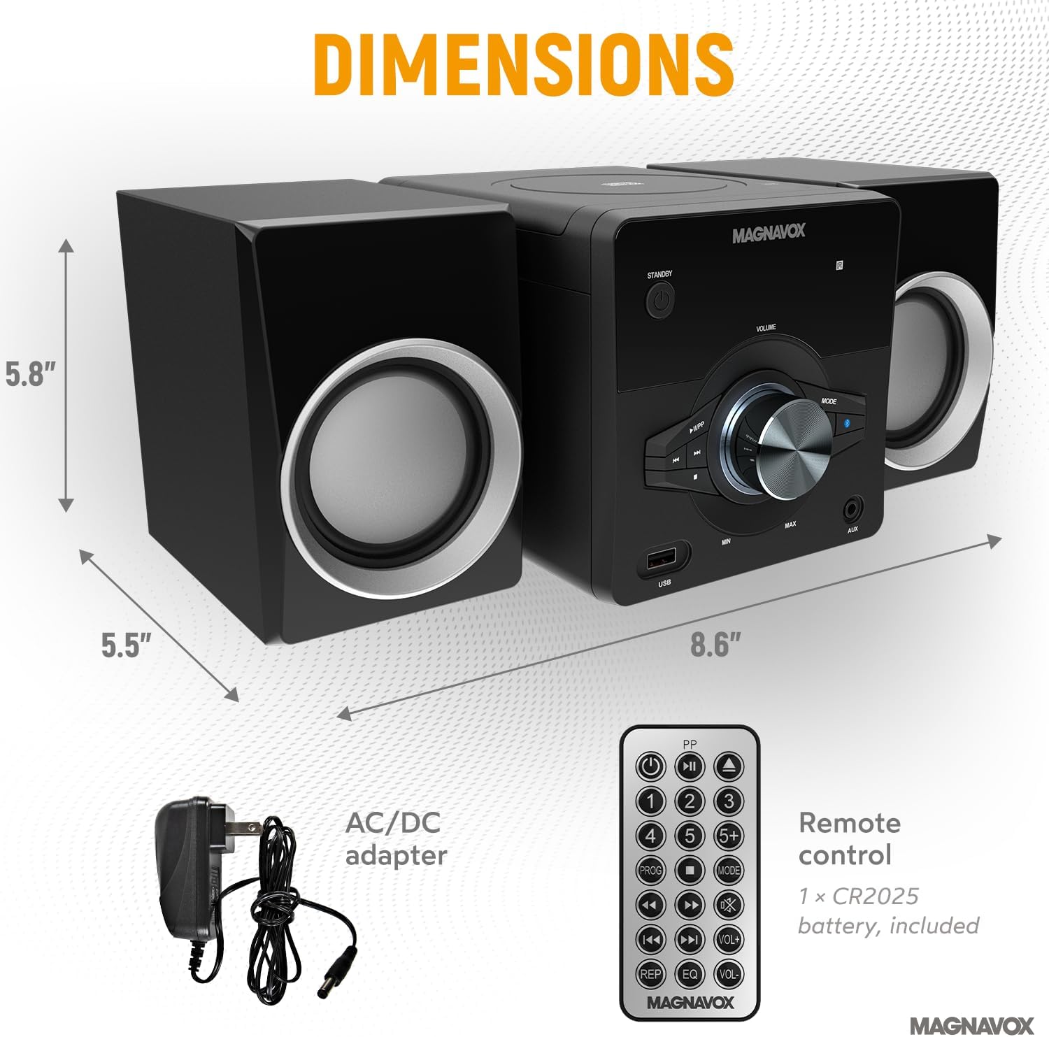 Magnavox MM442 3-Piece Top Loading CD Shelf System with Digital PLL FM Stereo Radio, Bluetooth Wireless Technology, and Remote Control in Black | Blue Lights | LED Display | AUX Port Compatible | - Image 4