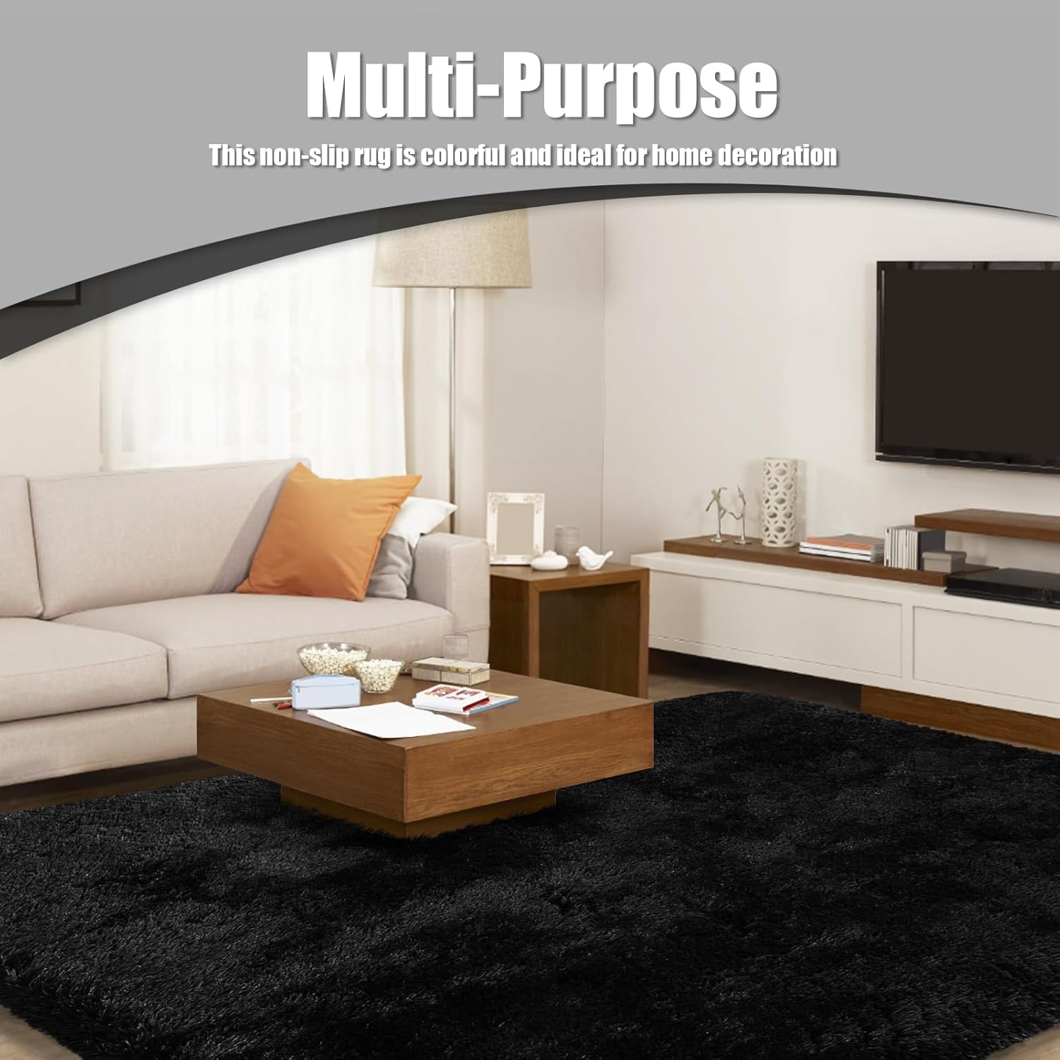 Ultra Soft Fluffy Area Rugs for Bedroom Living Room 5x8, Nursery Rug, Non-Slip Carpet for Kids Dorms Decor, Shaggy Bedside Rug, Black - Image 7