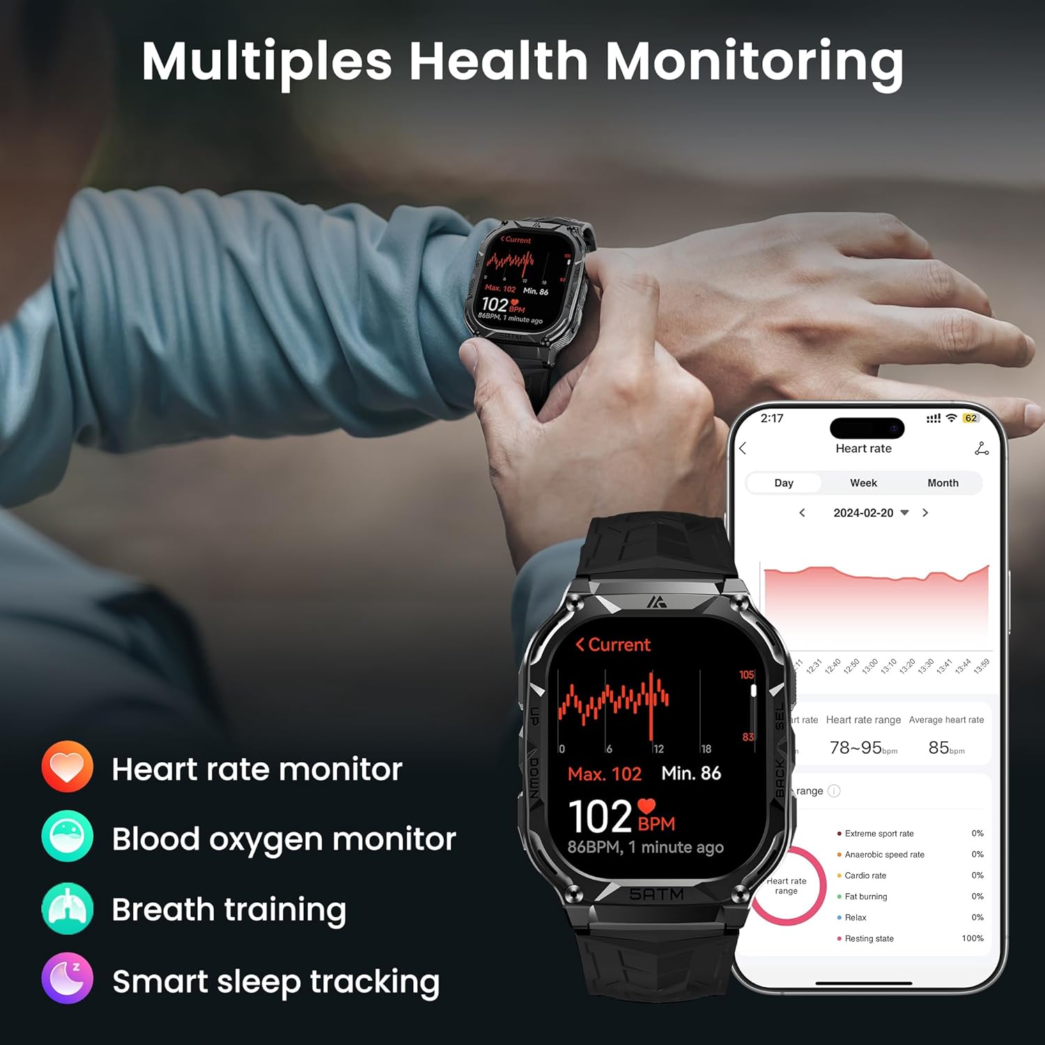 Smart Watch for Men with GPS, 5ATM Waterproof, Ultra-Long Battery Life, Compass, Altitude, Air Pressure, Bluetooth Answer/Make Call, 1.96 inch AMOLED Always-on Display - Image 7