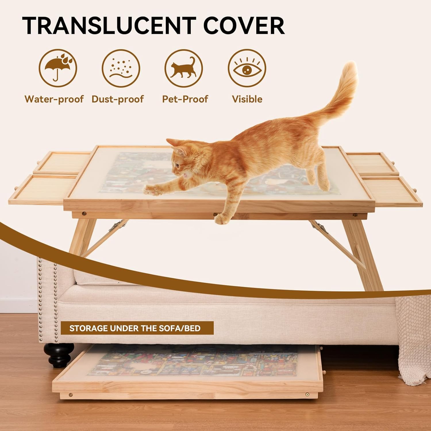 TEAKMAMA 27.6" H Tall 1500 Piece Puzzle Board with Legs, 4 Drawers, 34.1" W x 26.2" D Large Wood Folding Jigsaw Puzzle Table with Cover for Adults, Nature - Image 5